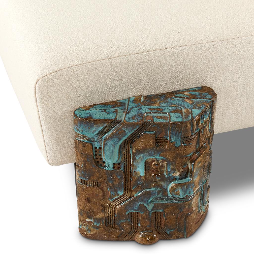 Glazed So Disco Modern 70's Inspired Ceramic Leg & Boucle' Lounge Chair by Egg Designs For Sale