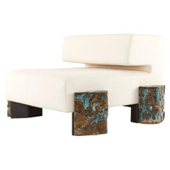 So Disco Modern 70's Inspired Ceramic Leg & Boucle' Lounge Chair by Egg Designs 