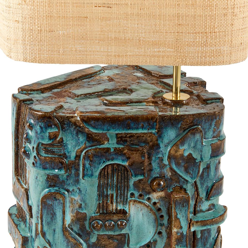 Lámpara de sobremesa de rafia cerámica y latón inspirada en los años 70 So Disco Modern de Egg Designs en venta 3