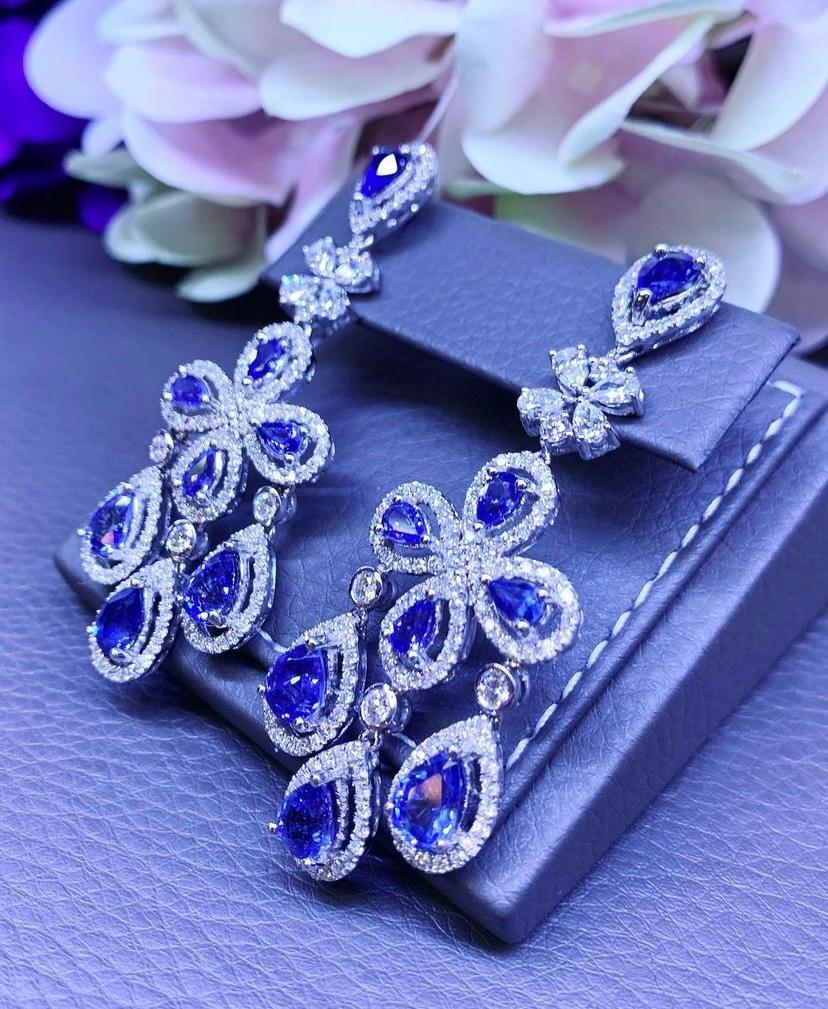 So Gorgeous!!Ct 17, 55 of Ceylon Sapphire and Diamonds on Earrings For Sale 1