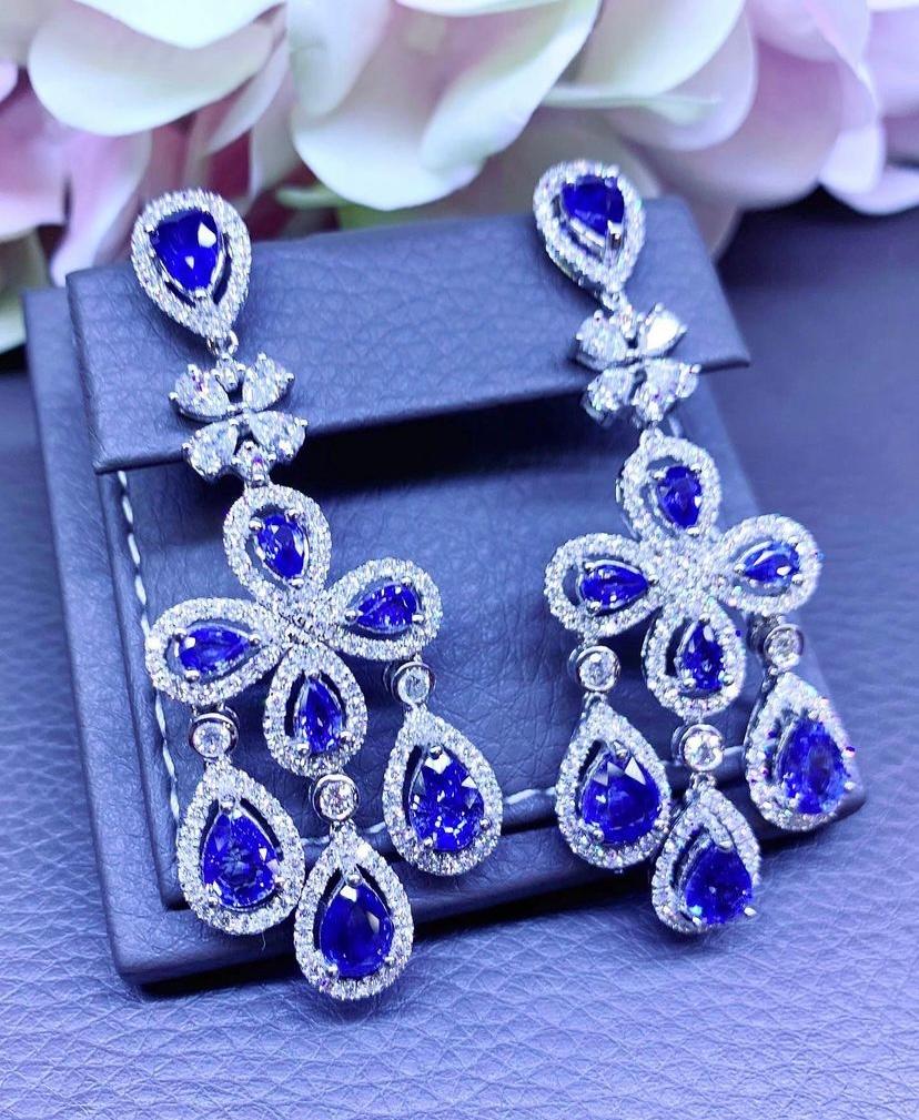 Wunderschön!! Ca. 17,55 Ceylon-Saphir und Diamanten auf Ohrringen im Angebot 2