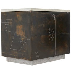 "S.O. Side Table v2" with Drawers and Drawn Faces, Walnut, Steel and Concrete