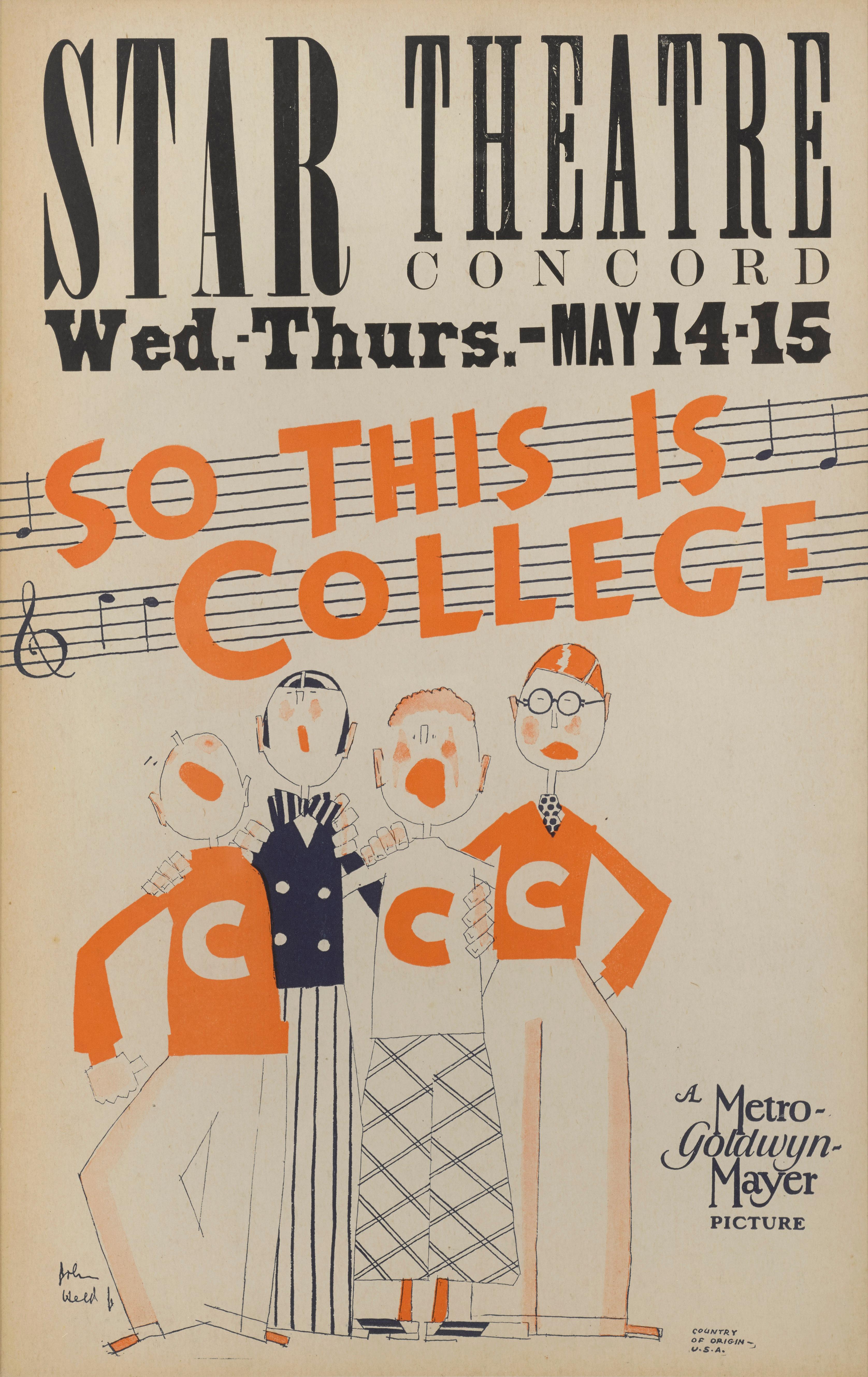 Original Framed US film poster for ‘So This Is College” the 1929 comedy musical staring Elliott Nugent, Robert Montgomery and directed by Sam Wood. The fabulous art work is by John Held Jr. (1889-1958) the American cartoonist and illustrator. This