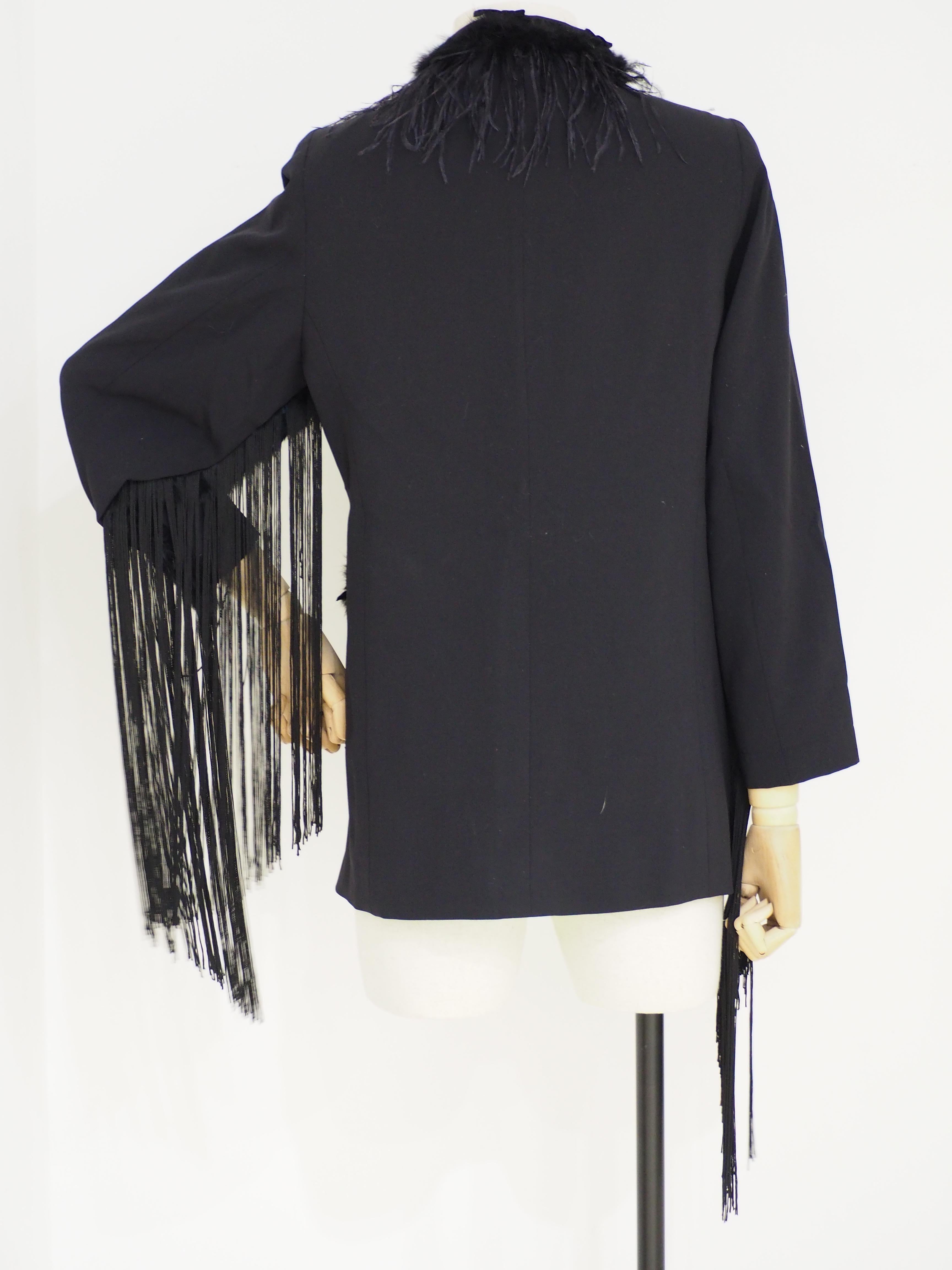 SOAB black feathers and fringes jacket In Excellent Condition In Capri, IT