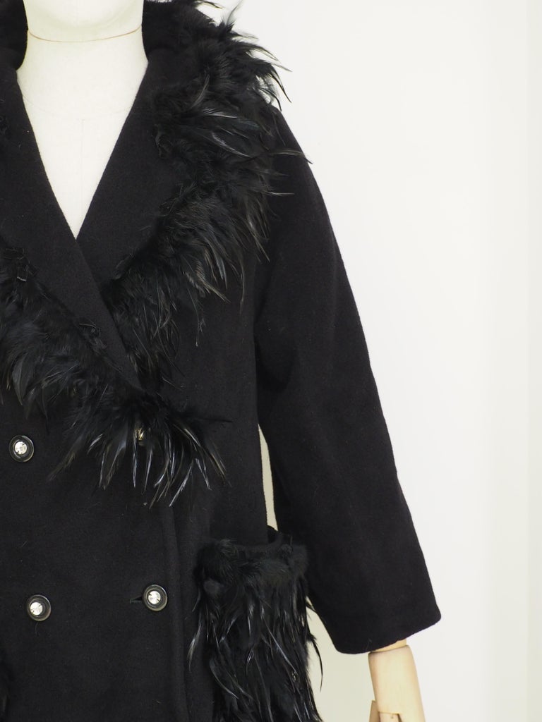 Soab black wool feathers swarovsky coat For Sale at 1stDibs