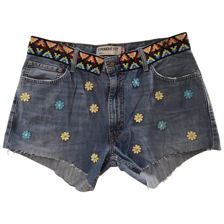 Louis Vuitton Women's Yellow Denim Low Rise Shorts For Sale at 1stDibs