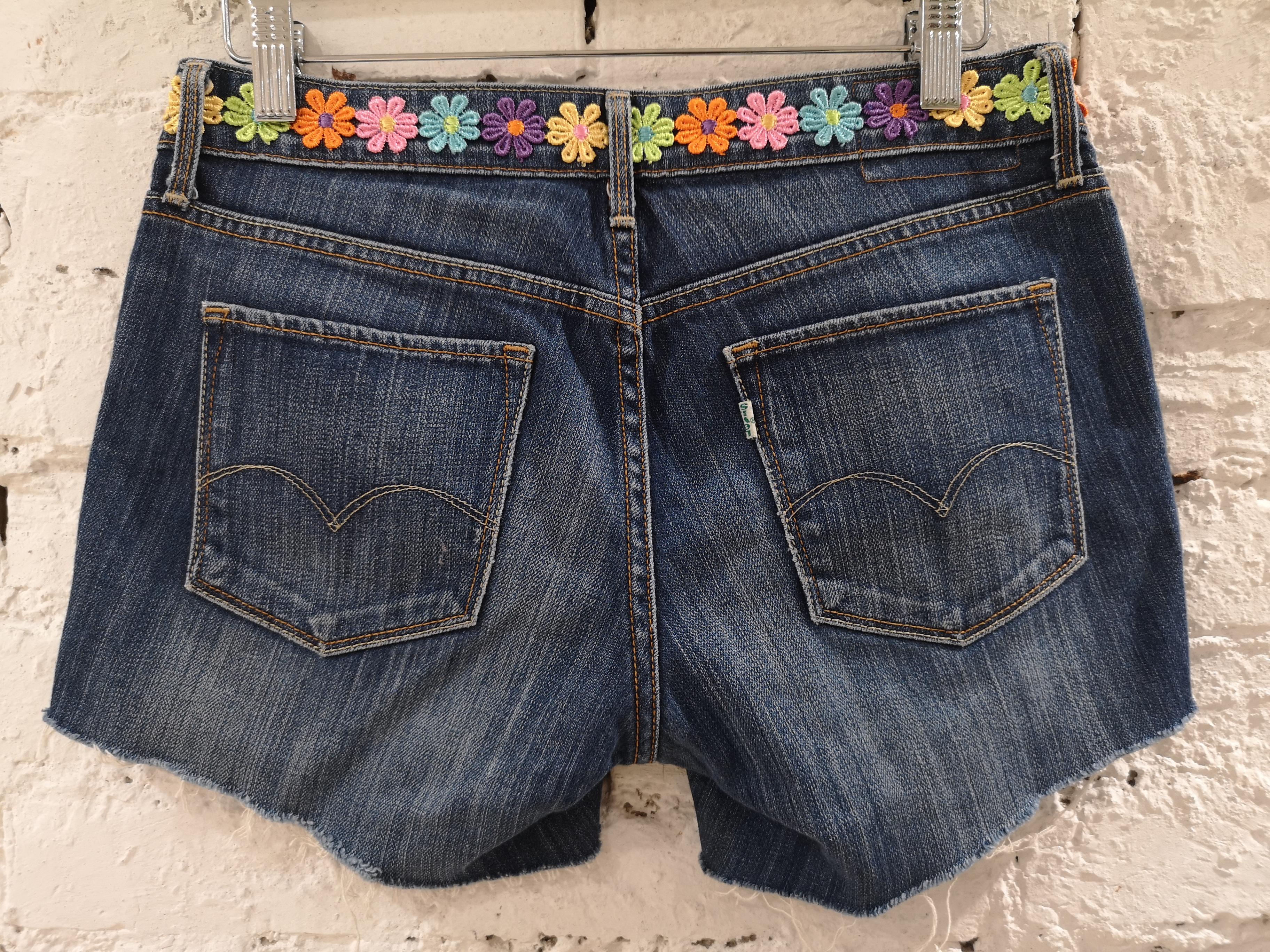 SOAB blue denim cotton flowers and beads shorts 5