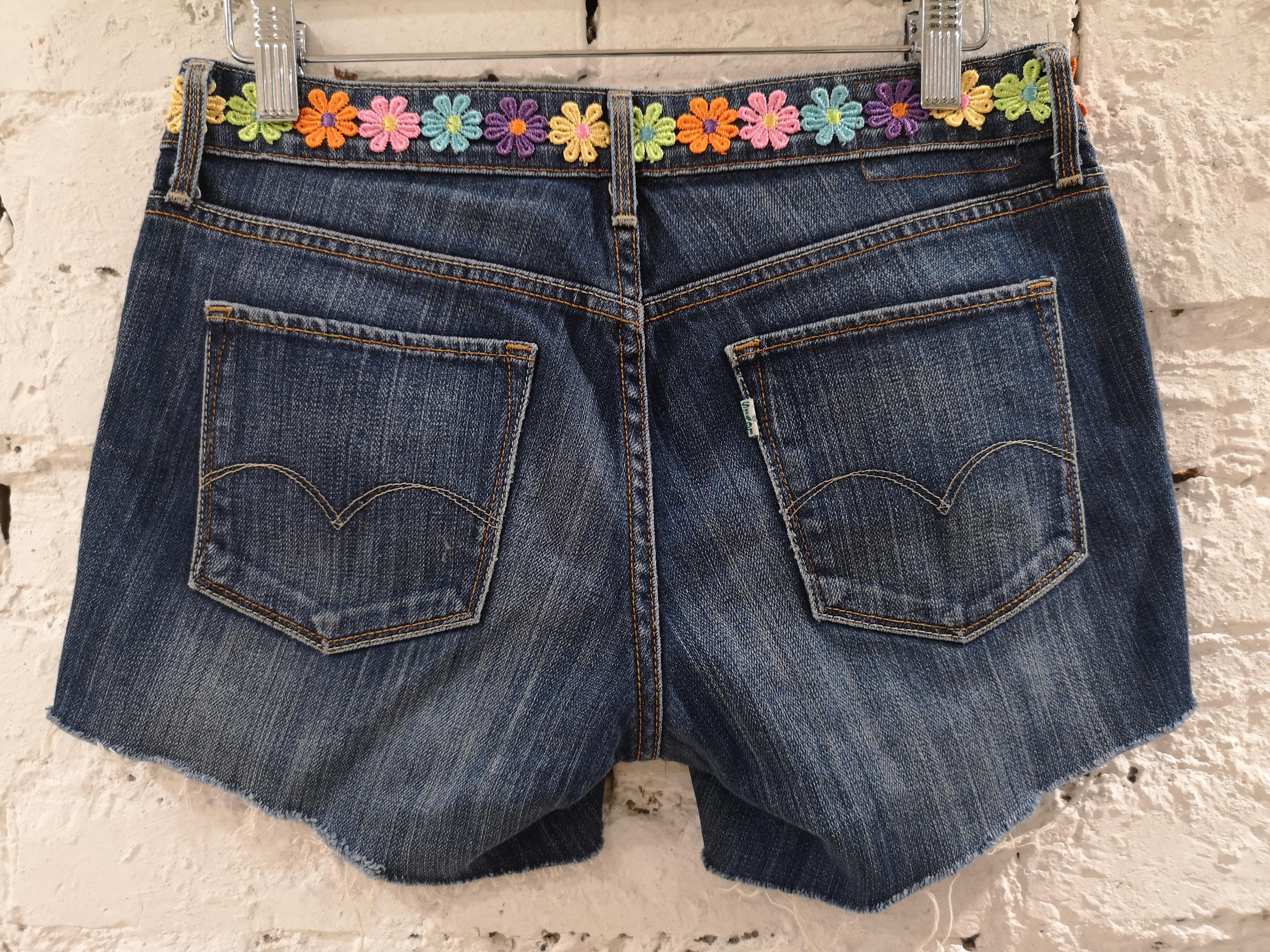 SOAB blue denim cotton flowers and beads shorts 6