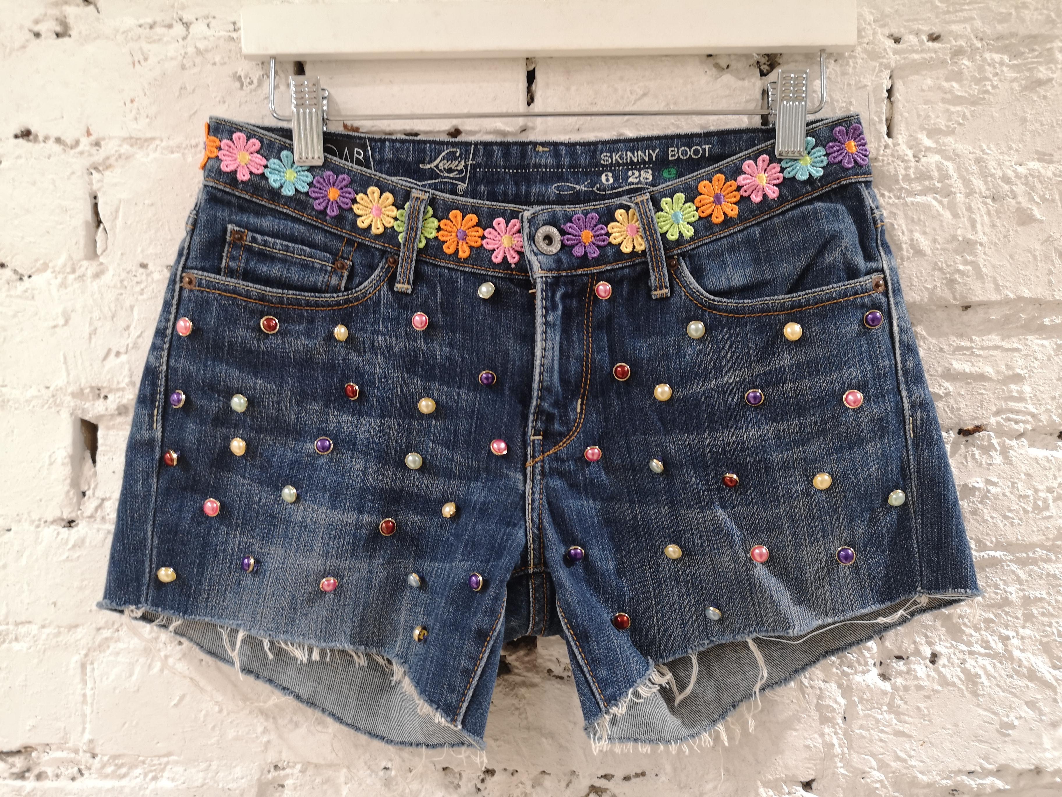 SOAB blue denim cotton flowers and beads shorts 1