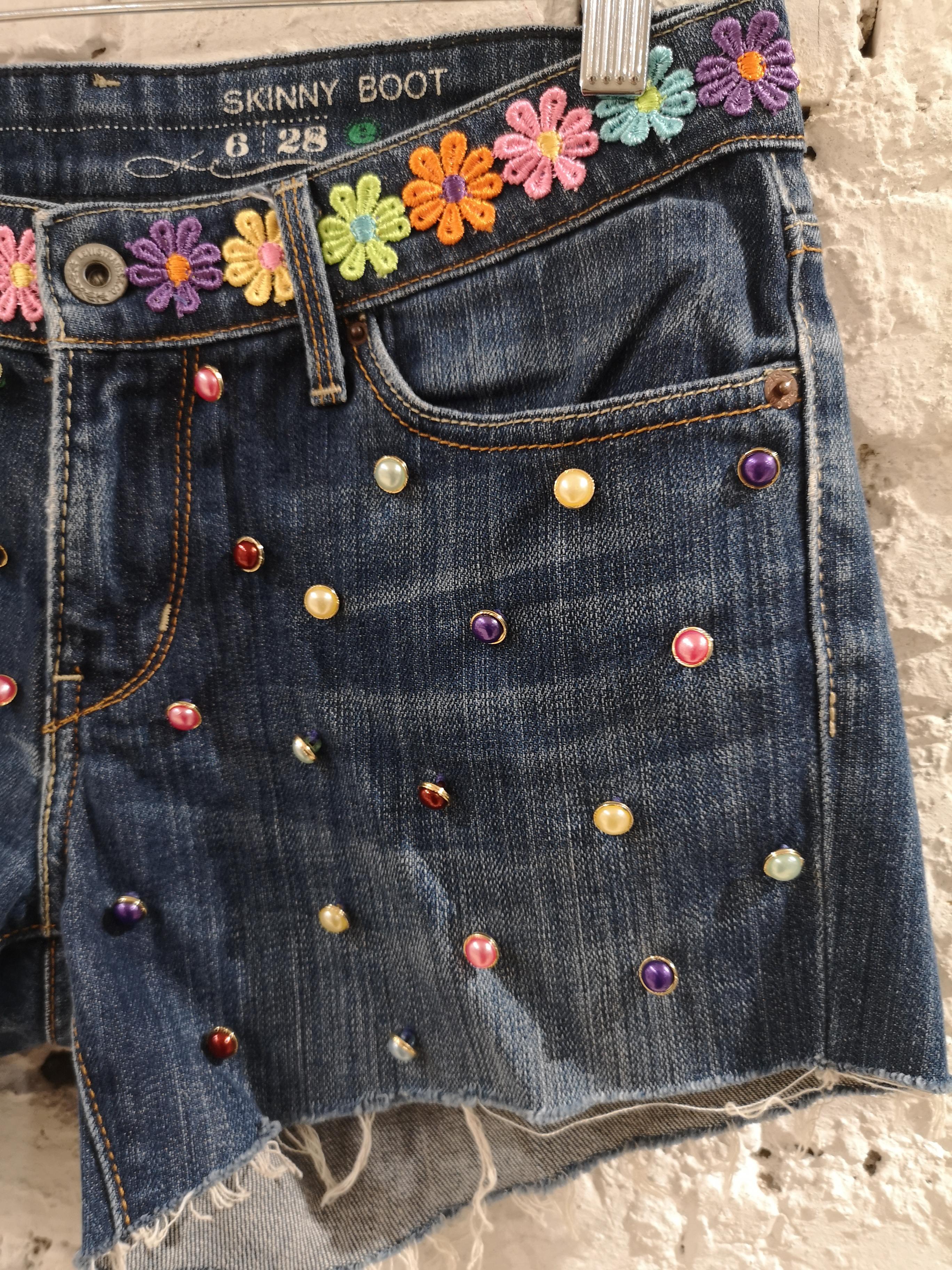 SOAB blue denim cotton flowers and beads shorts 2