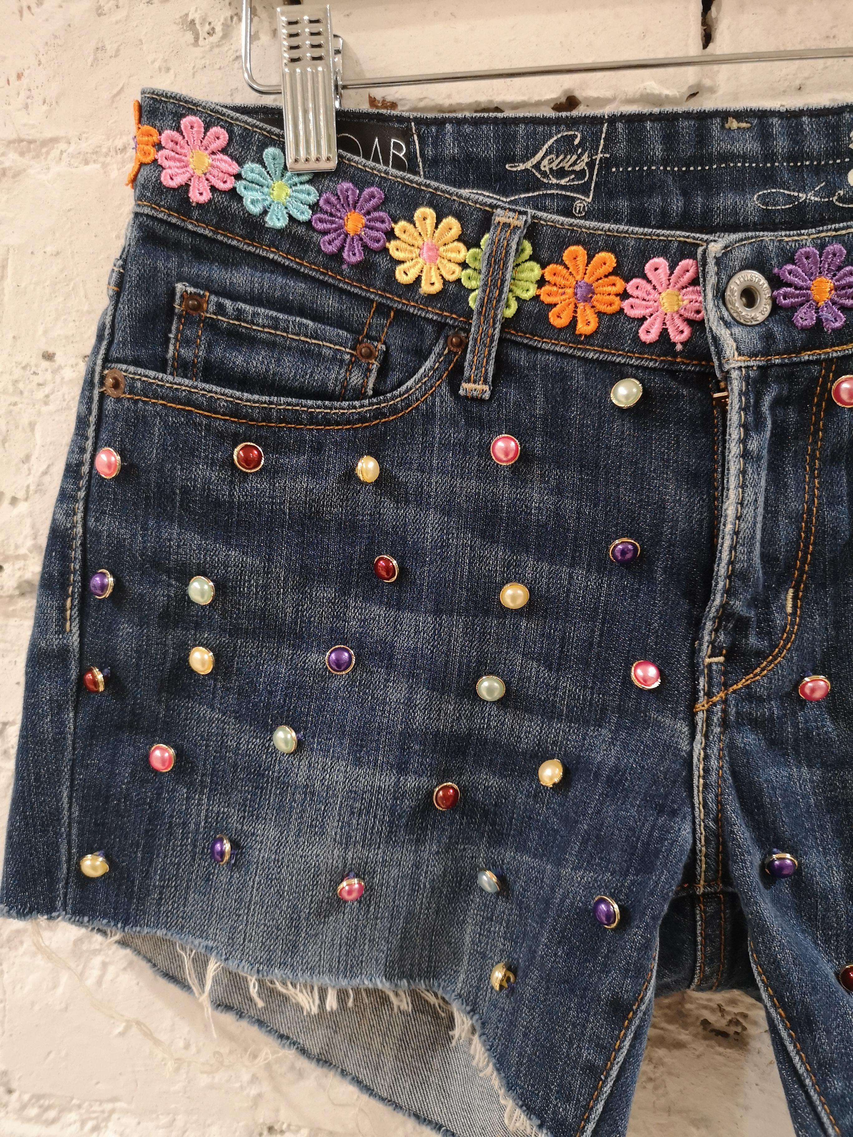 SOAB blue denim cotton flowers and beads shorts 3