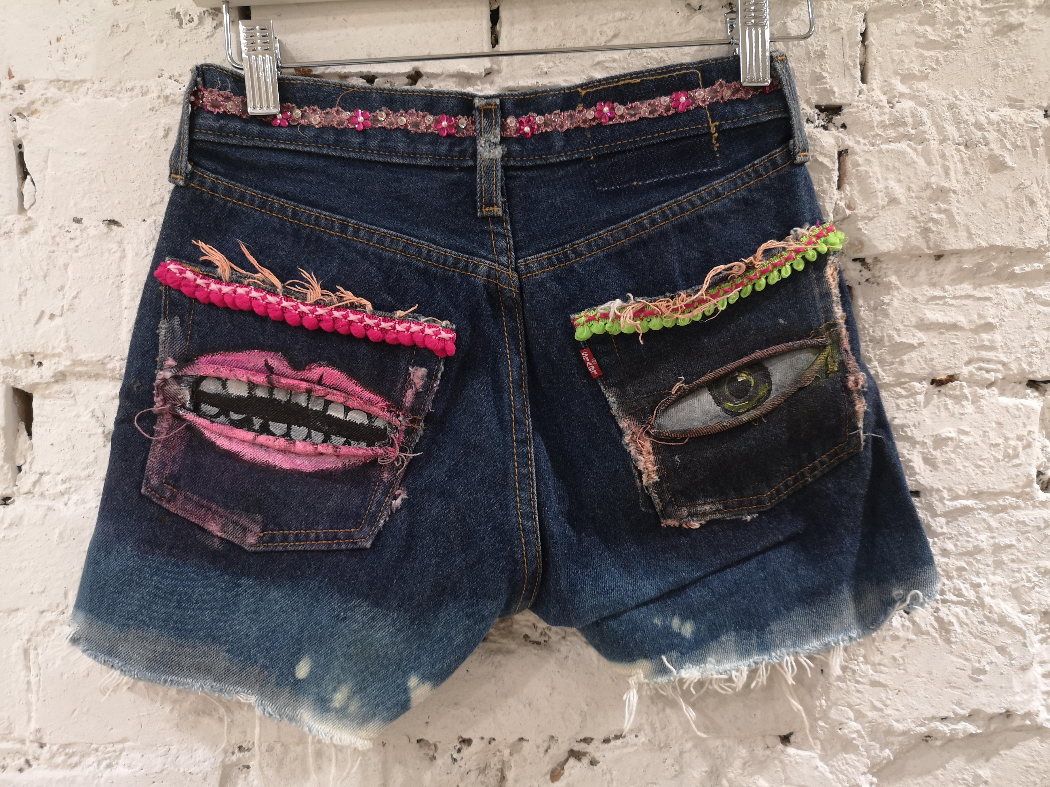 Women's SOAB blue passementerie handmade eye mouth shorts