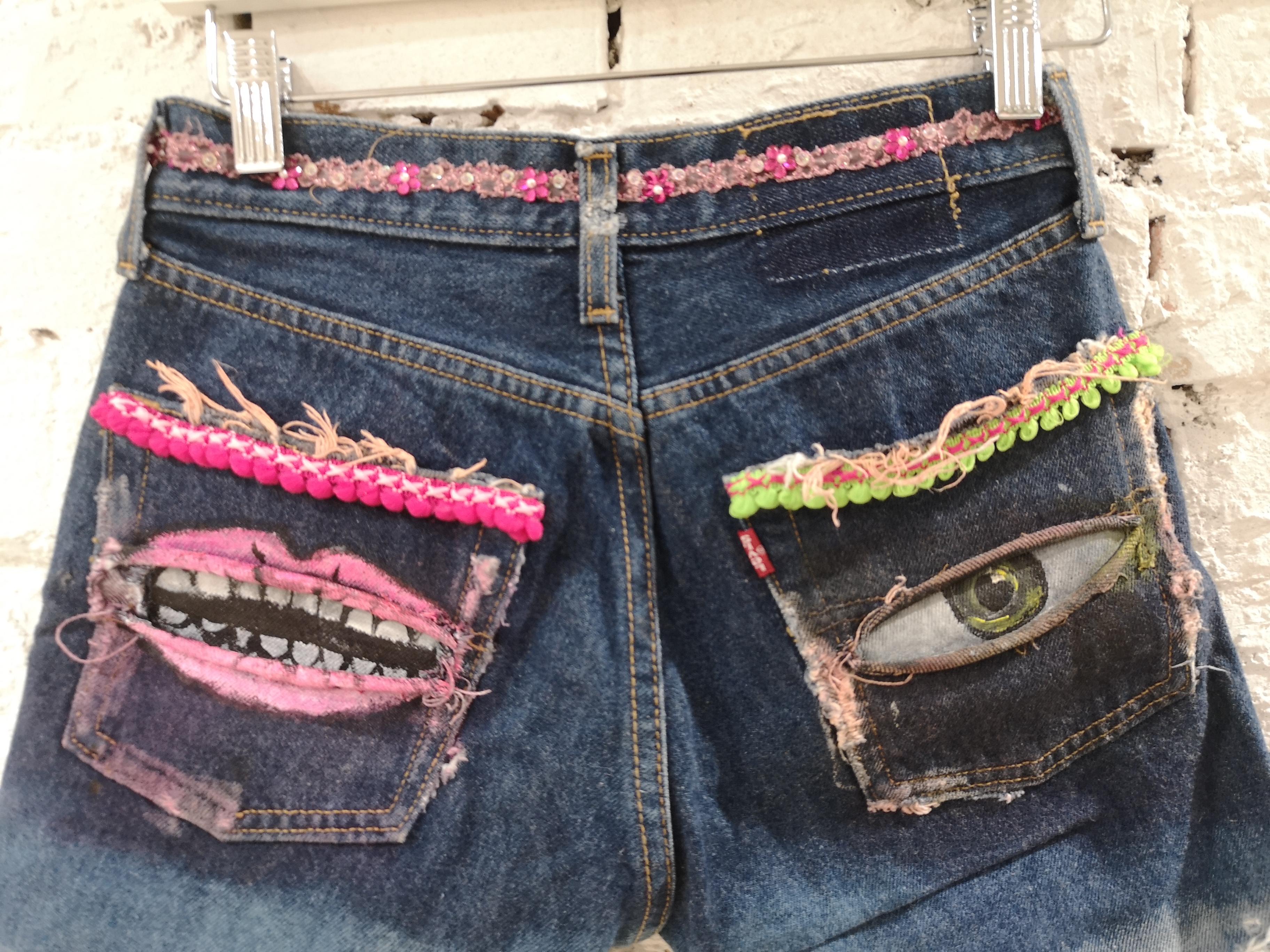 SOAB blue passementerie handmade eye mouth shorts 3