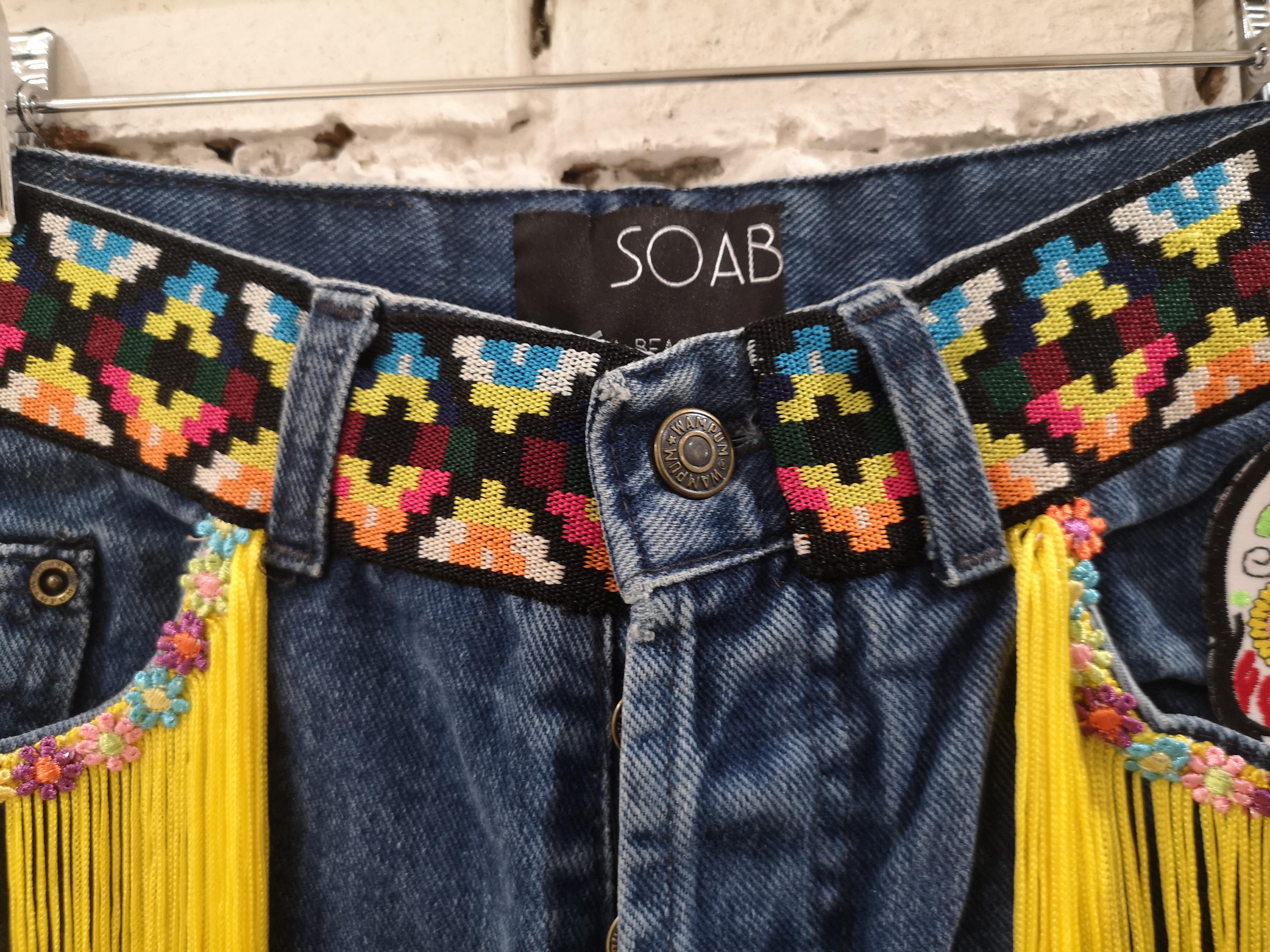 Women's SOAB blue yellow fringes patterns handmade shorts