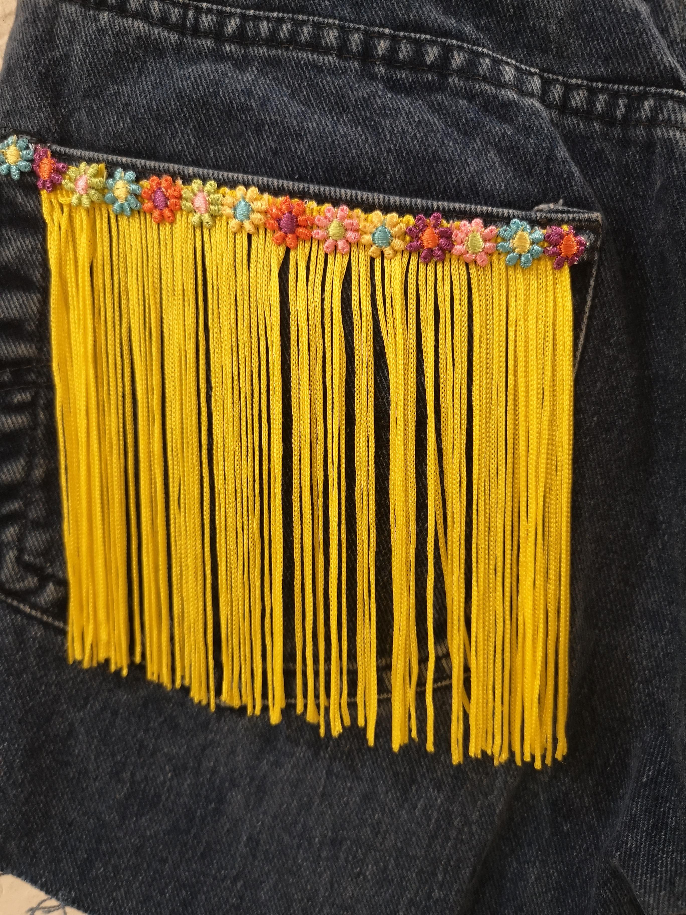 SOAB blue yellow fringes patterns handmade shorts 3