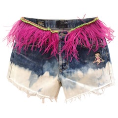 SOAB denim Betty Boop fucsia feathers shorts
