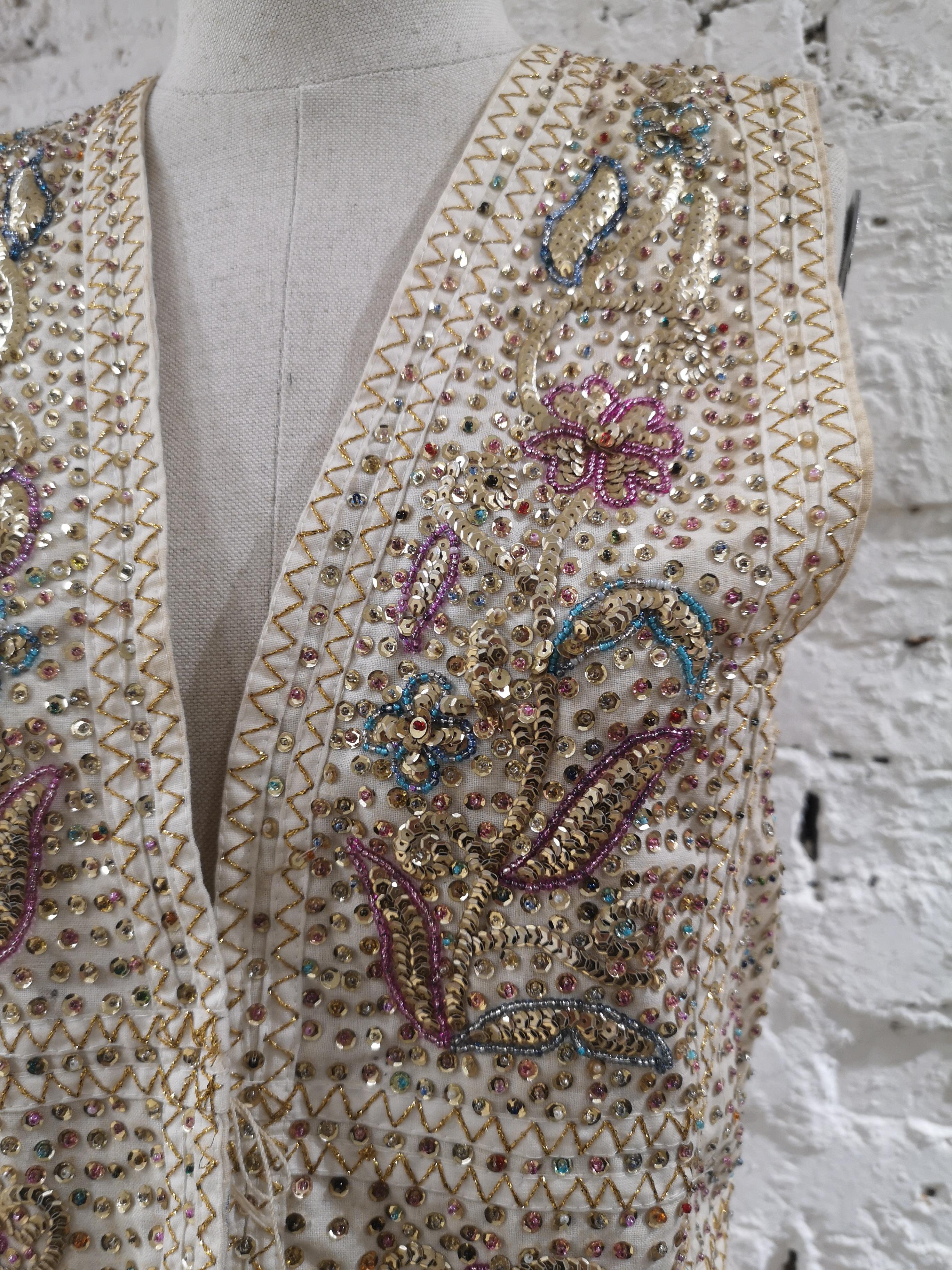 Women's or Men's SOAB handmade beige sequins and beads vest