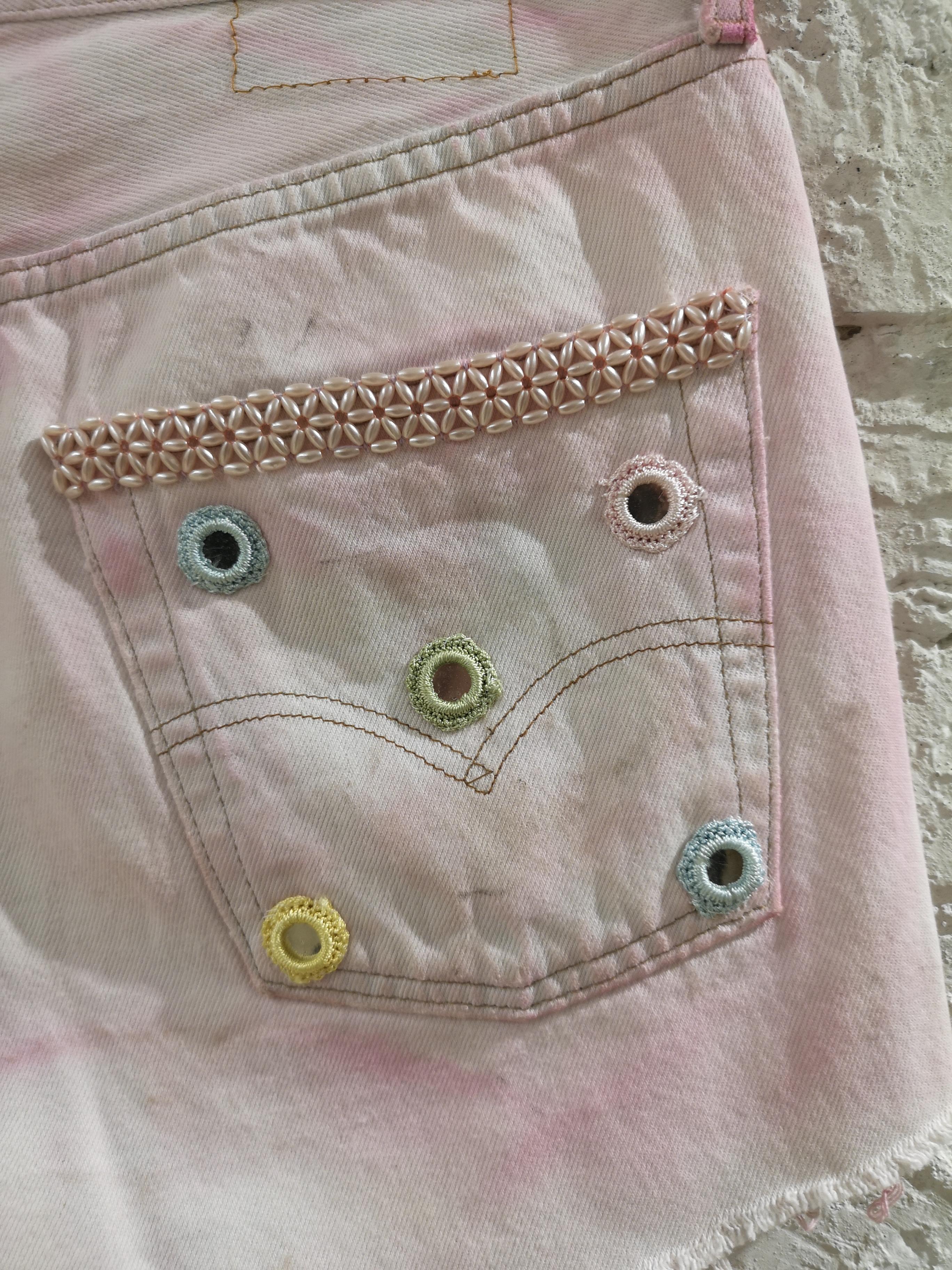 SOAB Handmade light pink denim shorts In Good Condition In Capri, IT