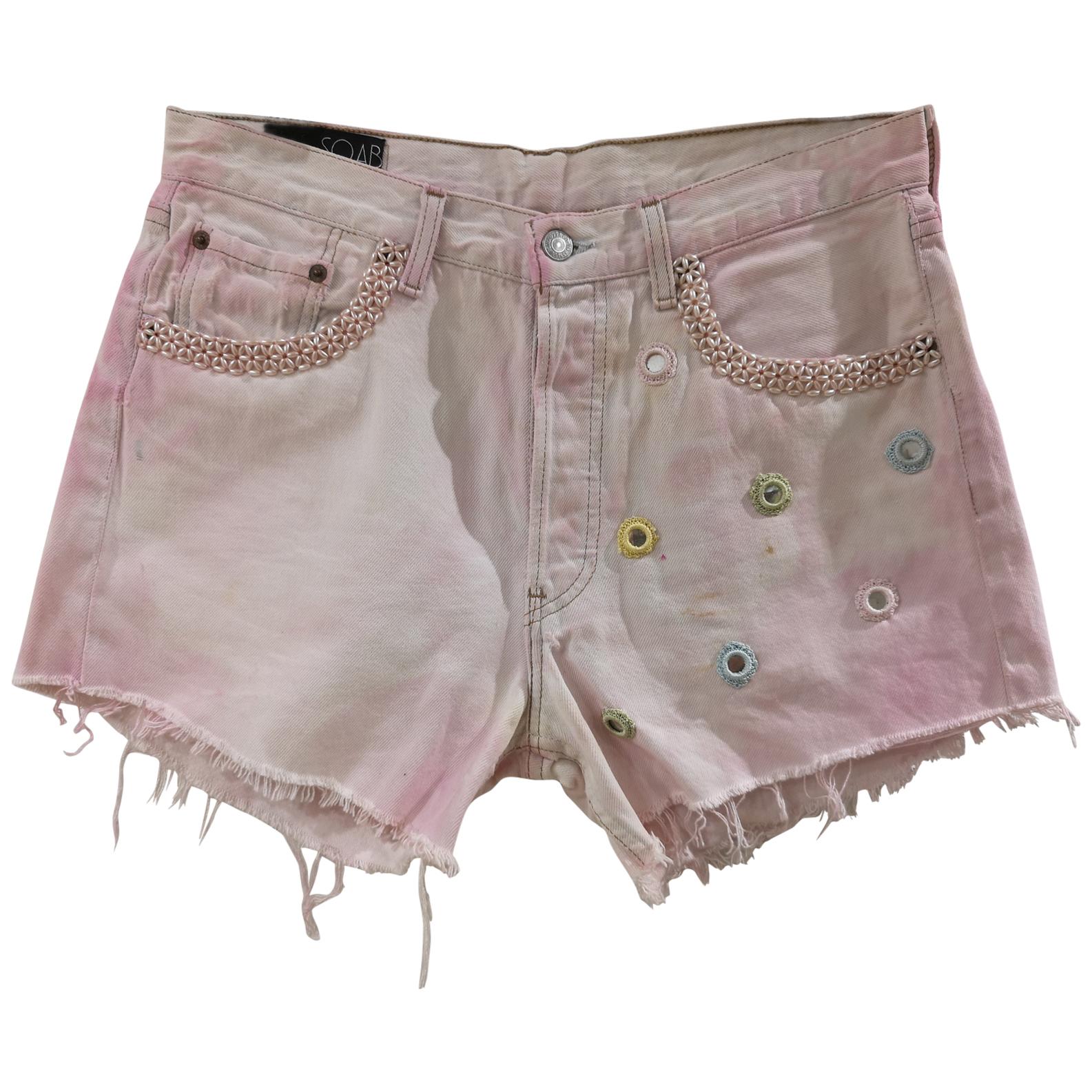 SOAB Handmade light pink denim shorts