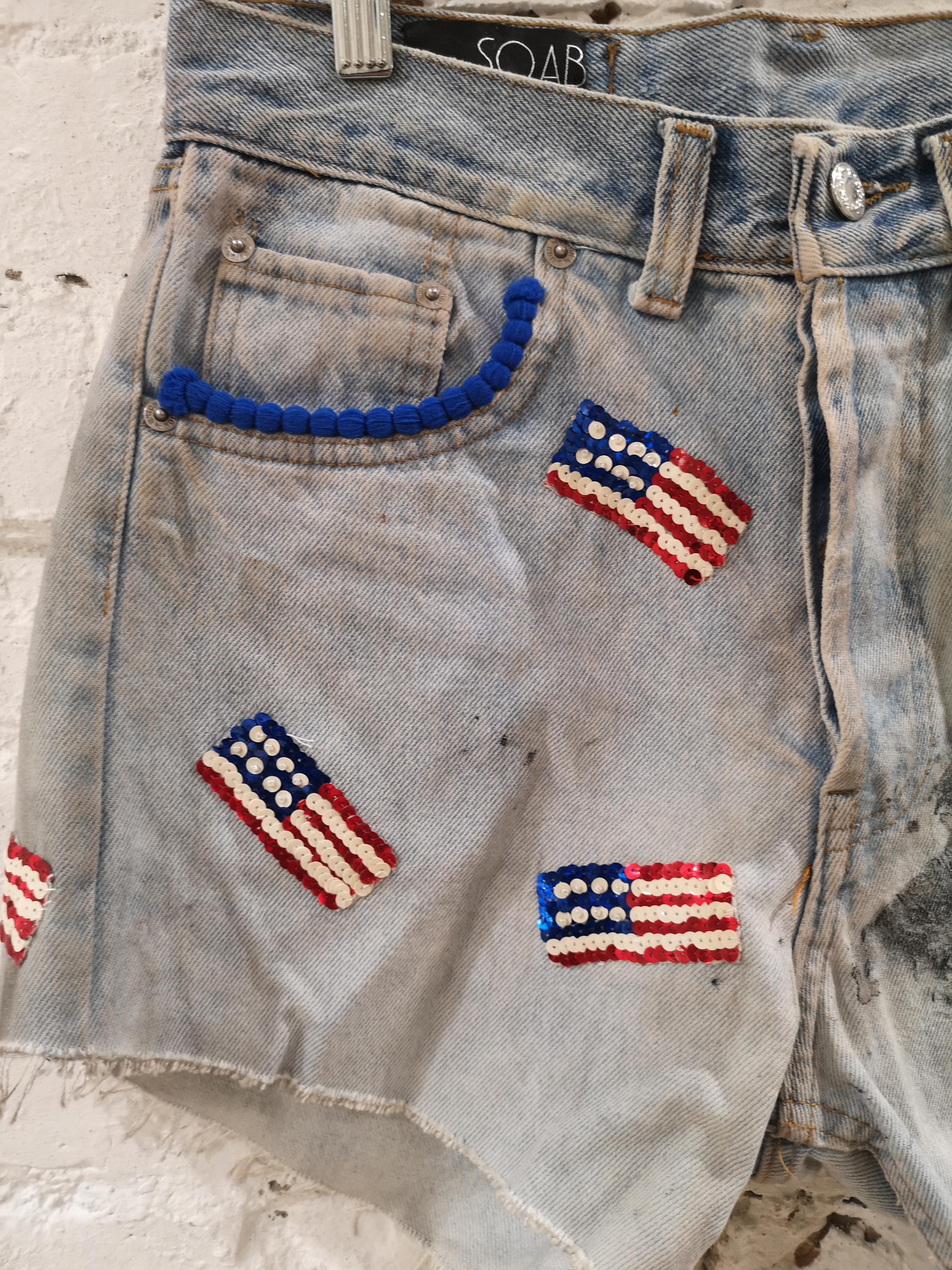 Gray SOAB light blue cotton with USA Sequins flag short