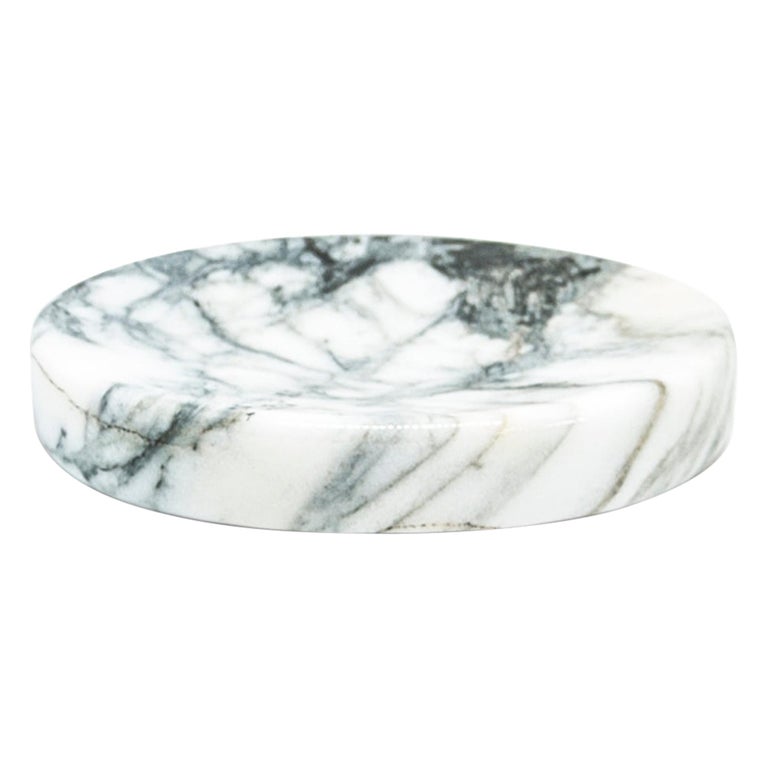 Handmade Rounded Soap Dish in Paonazzo Marble For Sale