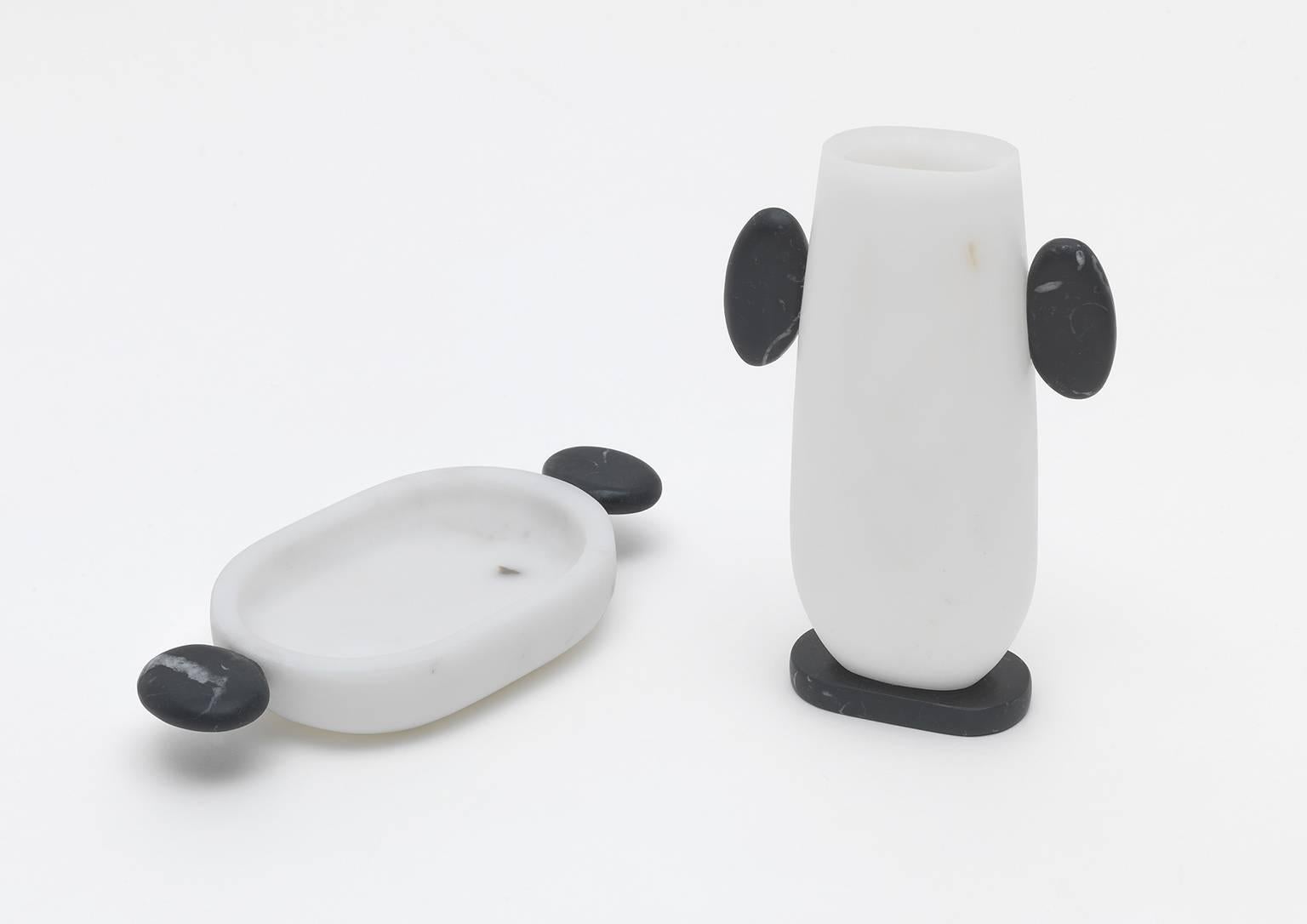 Moderno Nuovo portasapone moderno in marmo bianco e nero, creatore Matteo Cibic in vendita