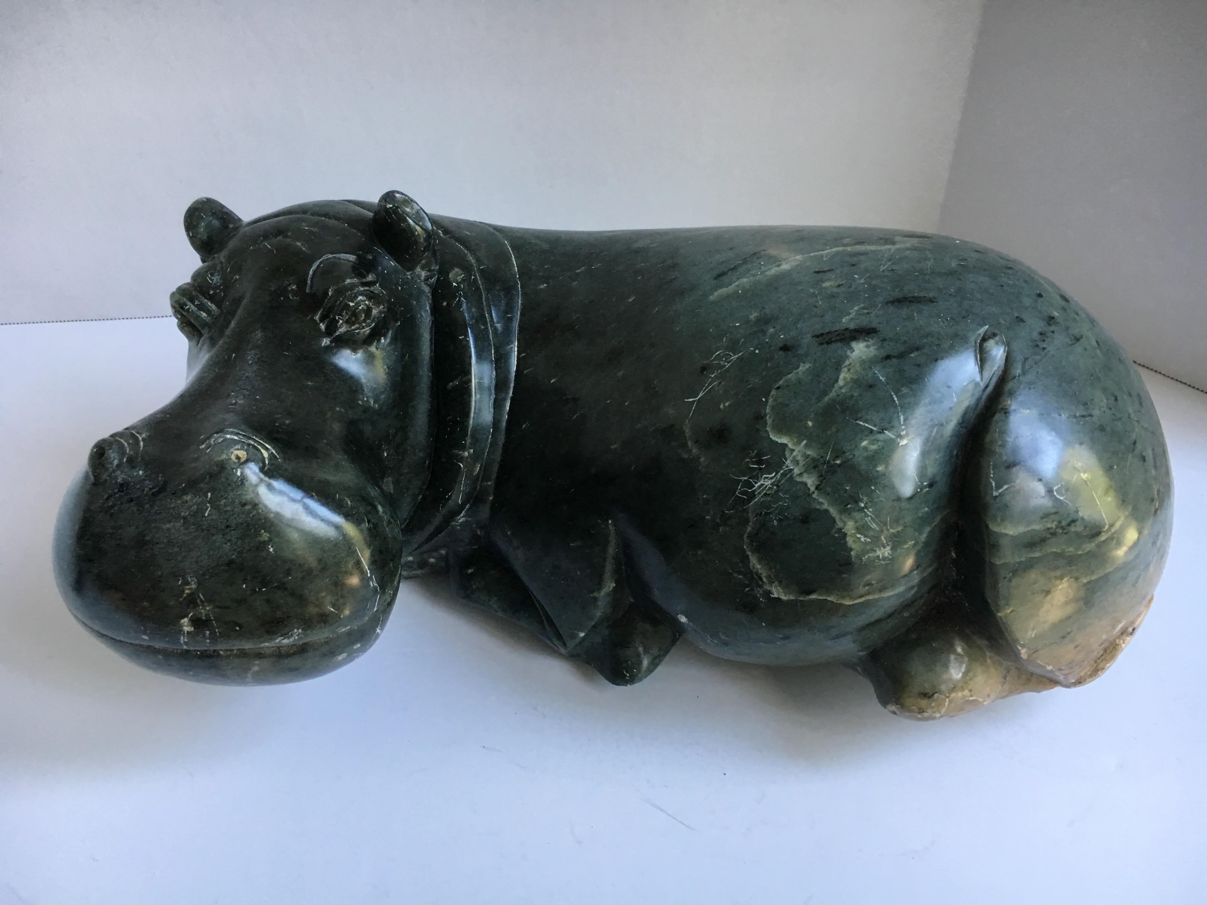Mid-Century Modern Soap Stone Jadeite Sculpture of a Hippopotamus