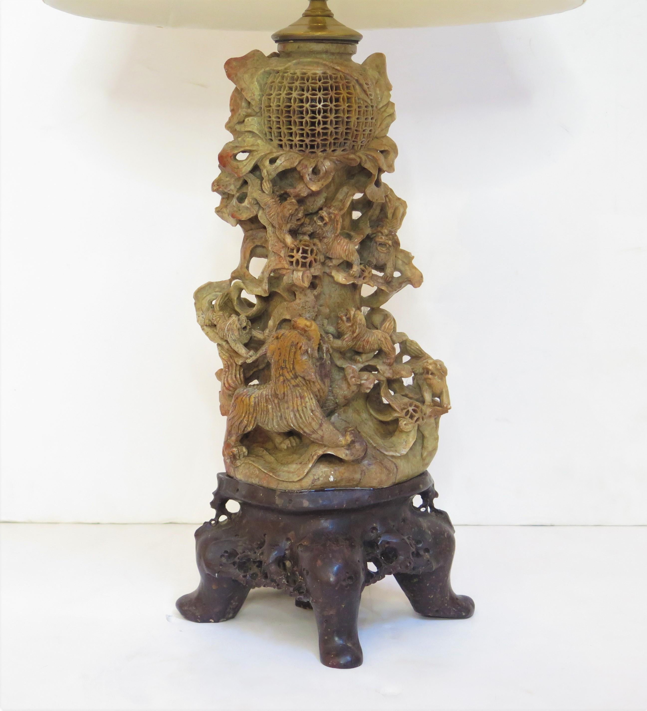Chinese Soapstone Carved Vase as Table Lamp For Sale 4