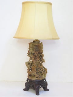 Chinese Soapstone Carved Vase as Table Lamp