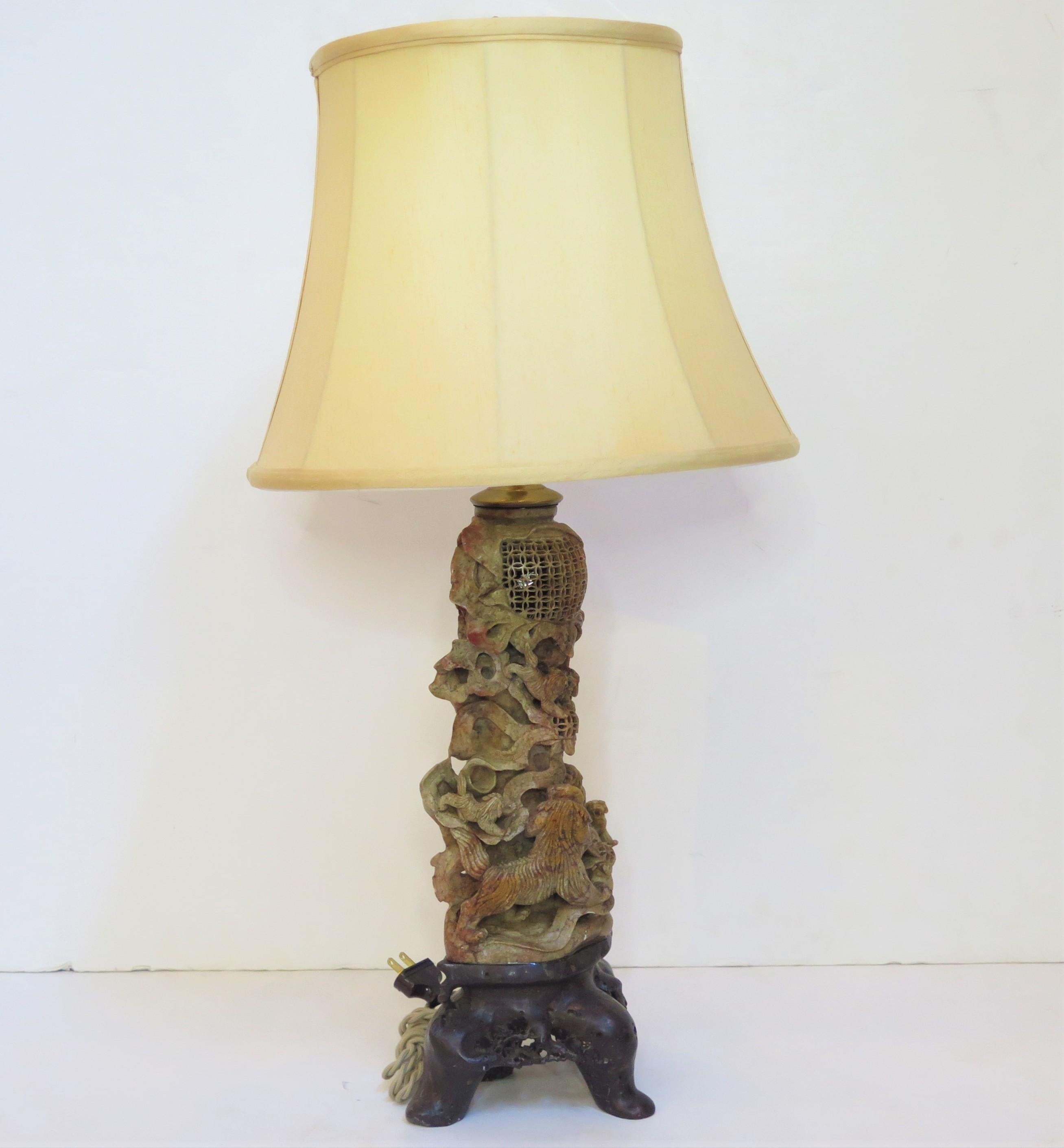 Chinese Export Chinese Soapstone Carved Vase as Table Lamp For Sale