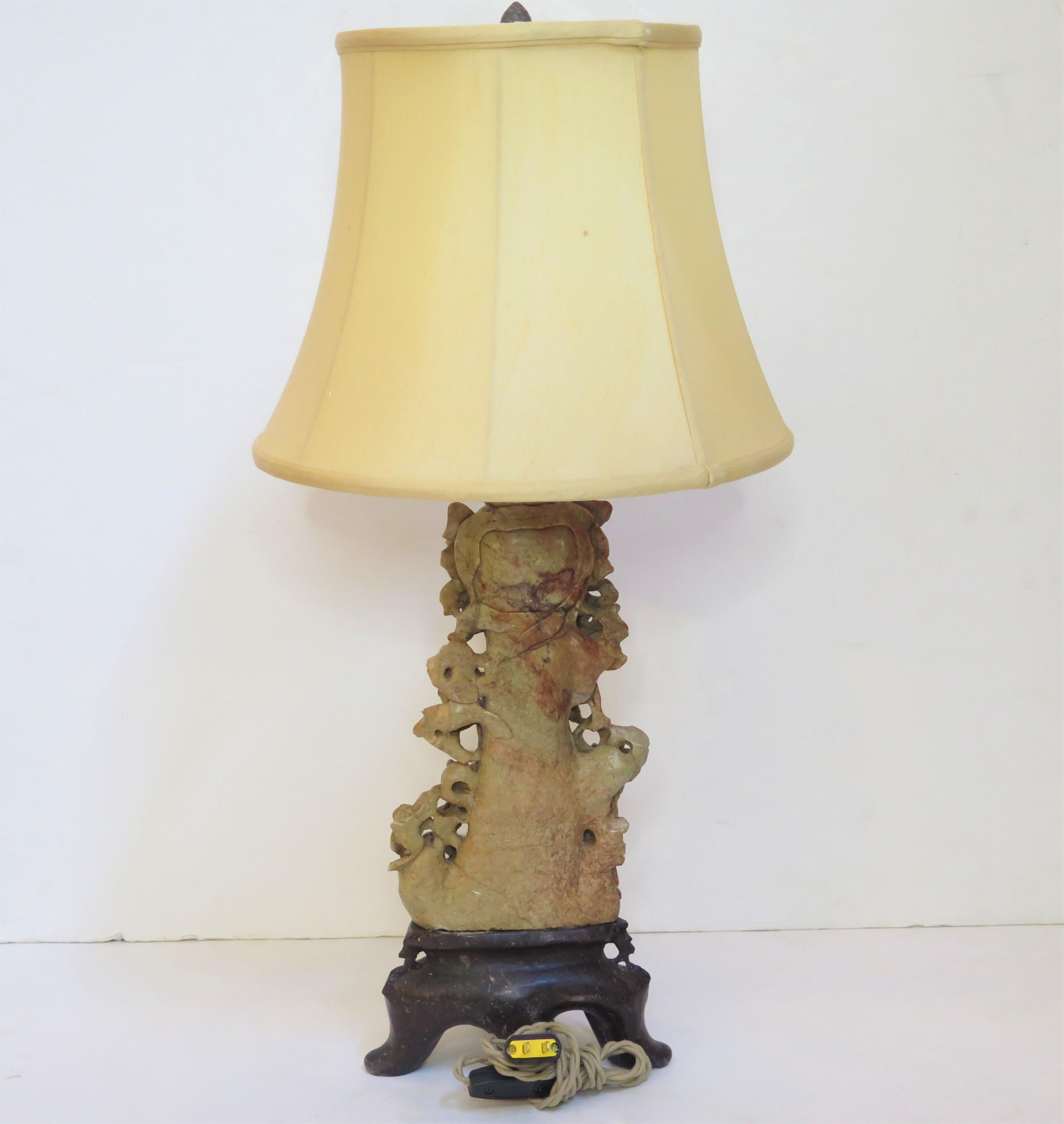 Chinese Soapstone Carved Vase as Table Lamp In Good Condition For Sale In Dallas, TX