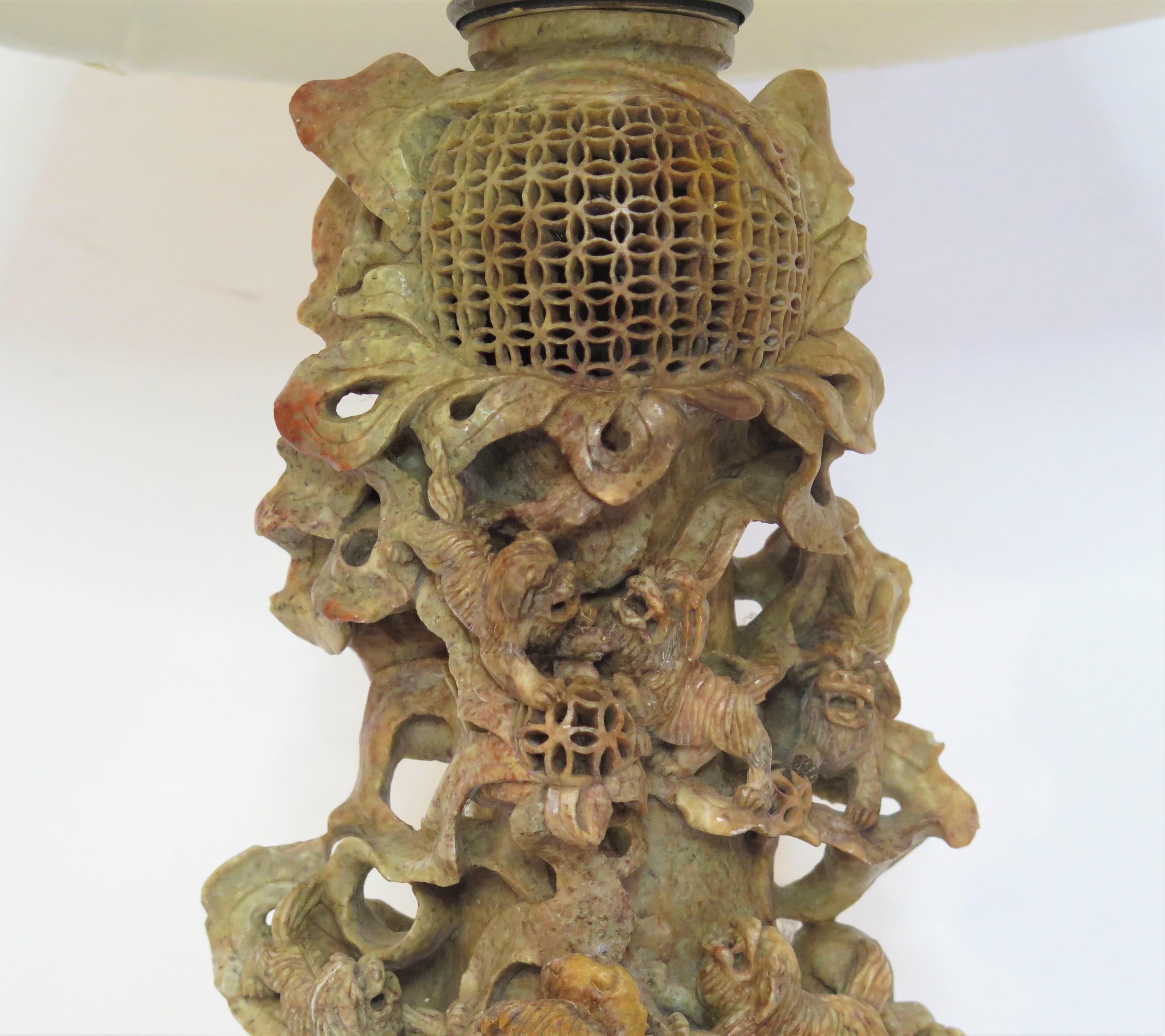 Chinese Soapstone Carved Vase as Table Lamp For Sale 1
