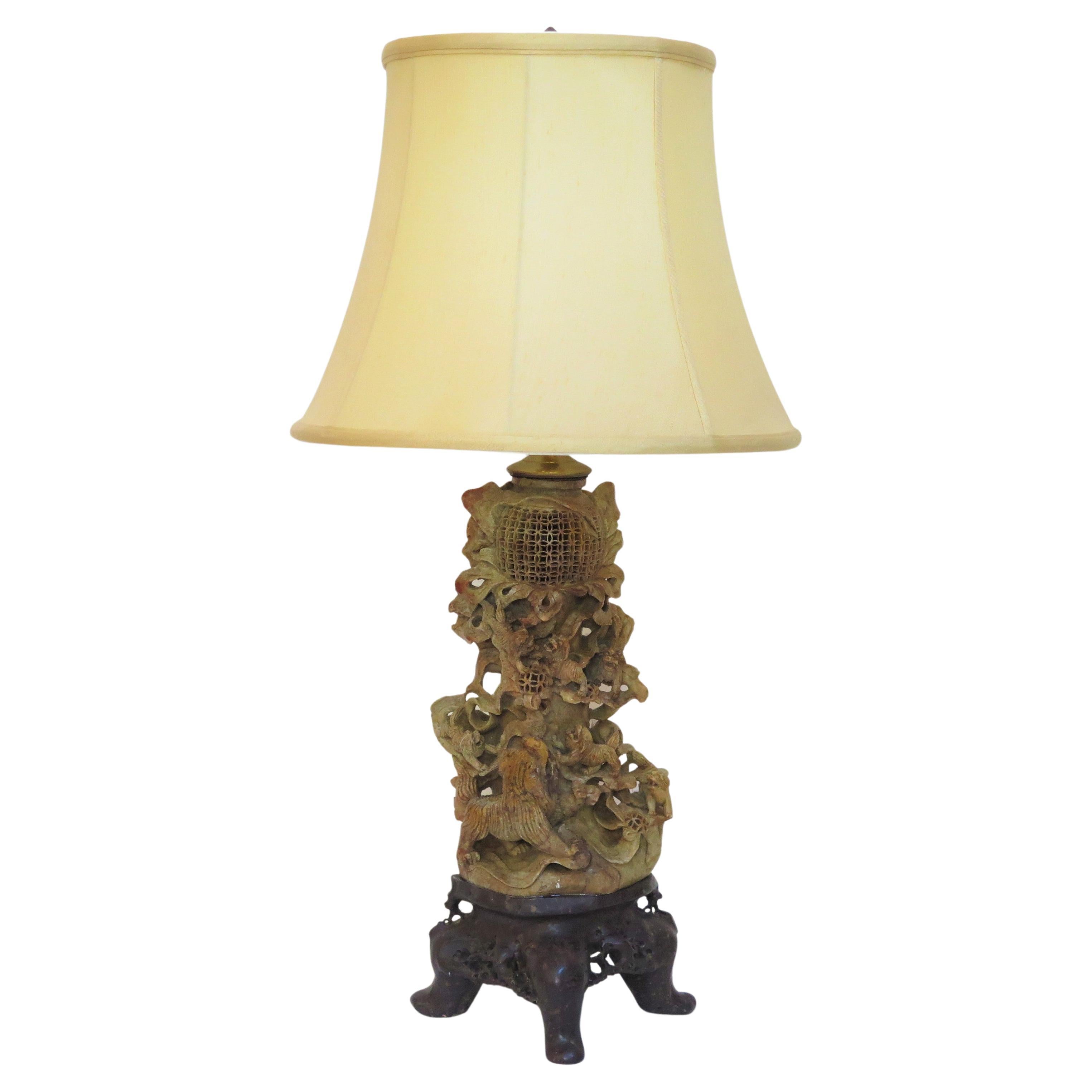 Chinese Soapstone Carved Vase as Table Lamp