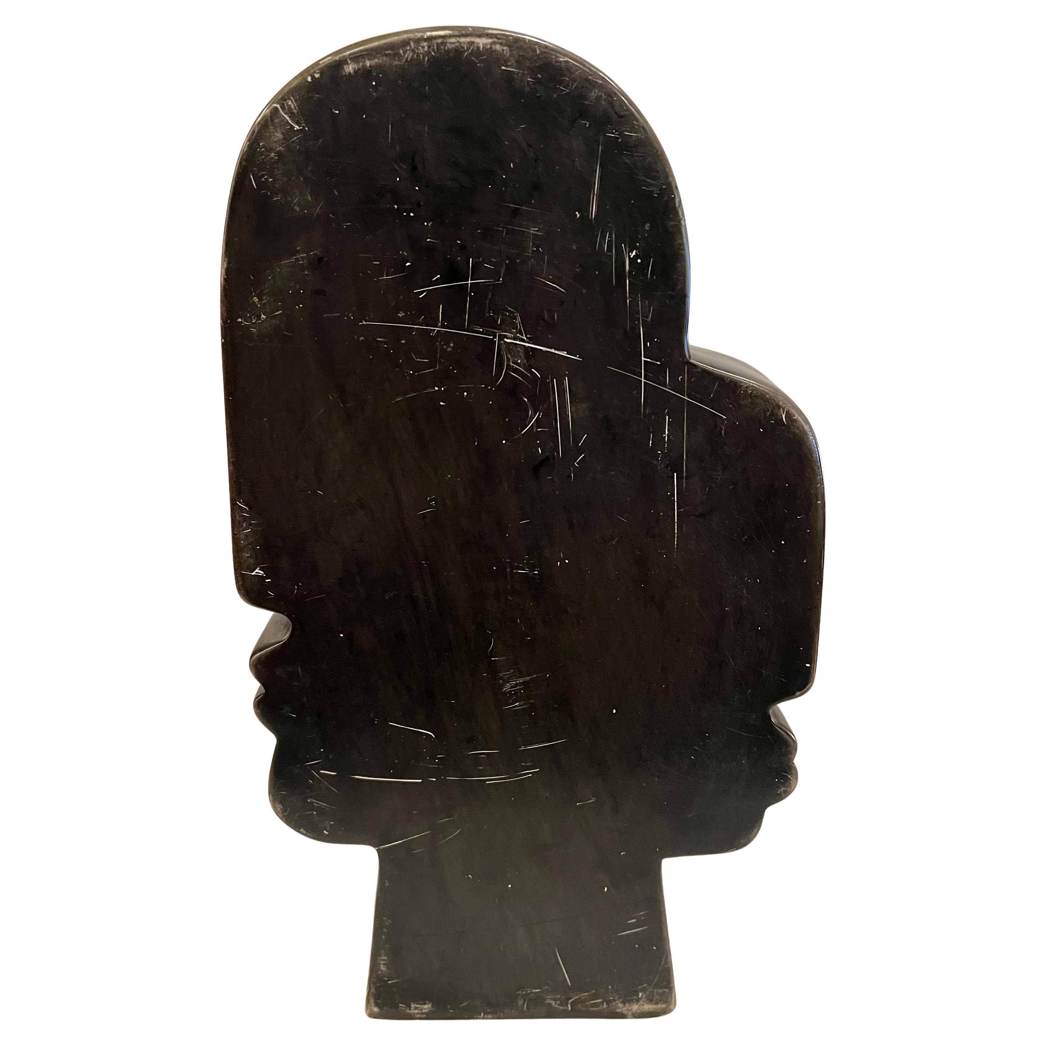 20th Century Soapstone Cubist Style Table Sculpture Two Faces For Sale