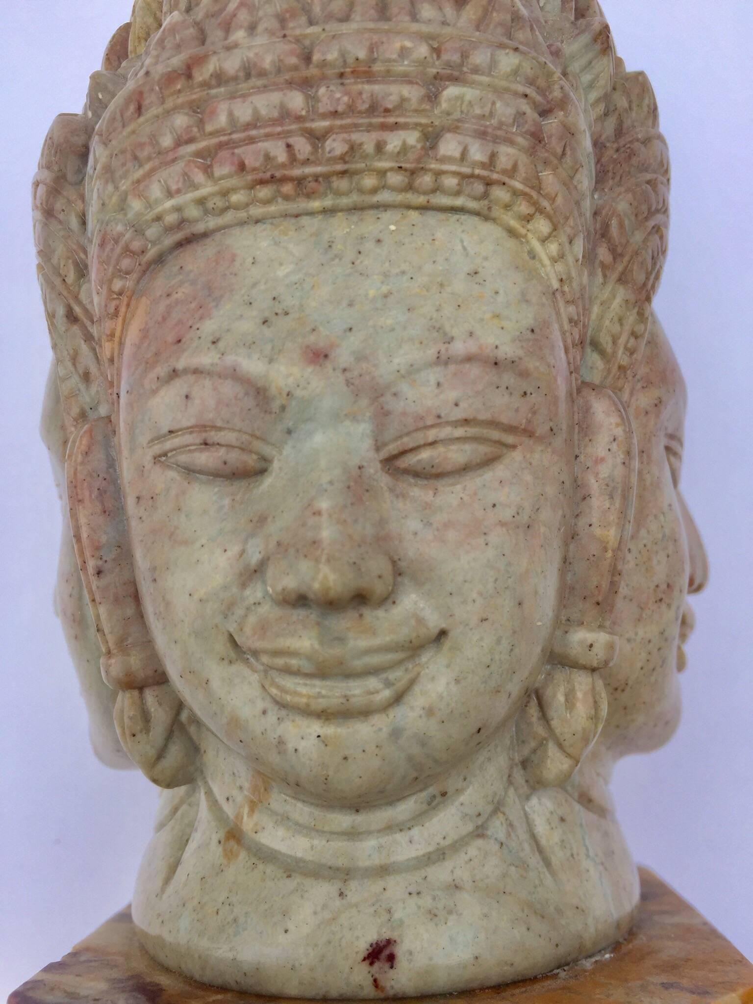 Soapstone Hand-Carved Bust of Brahma with Four Faces For Sale 1
