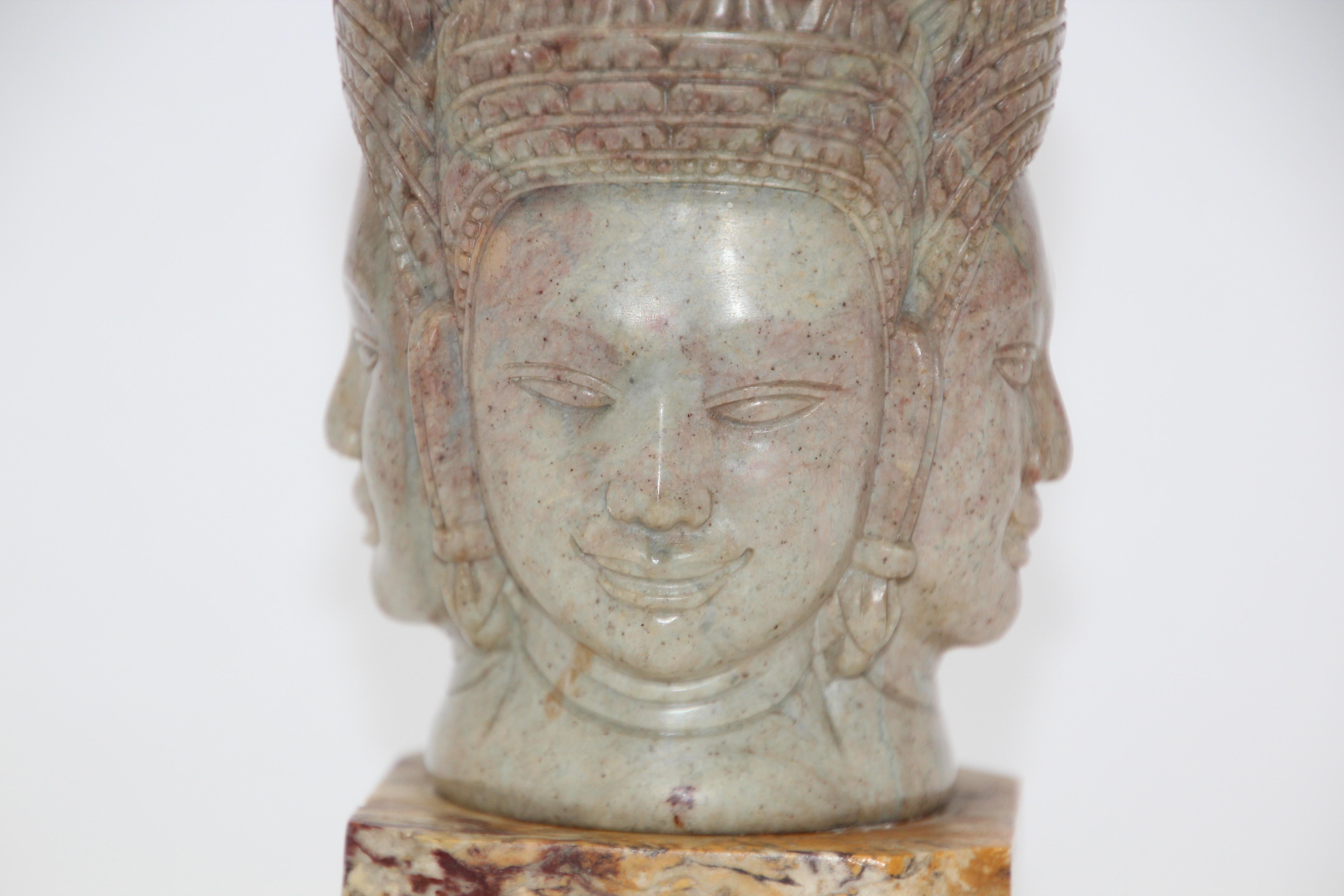 Soapstone Hand-Carved Bust of Brahma with Four Faces For Sale 2