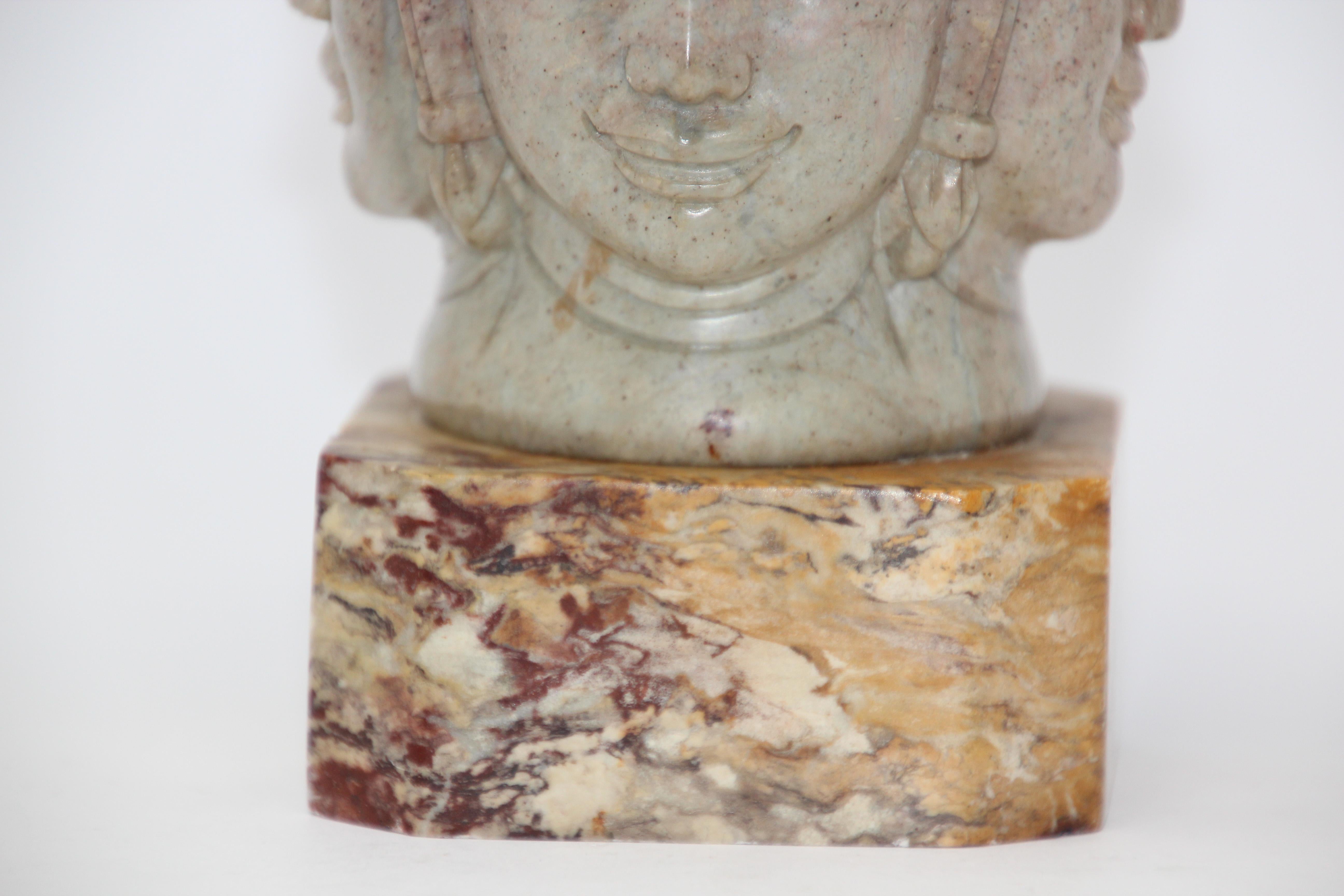 Soapstone Hand-Carved Bust of Brahma with Four Faces For Sale 3