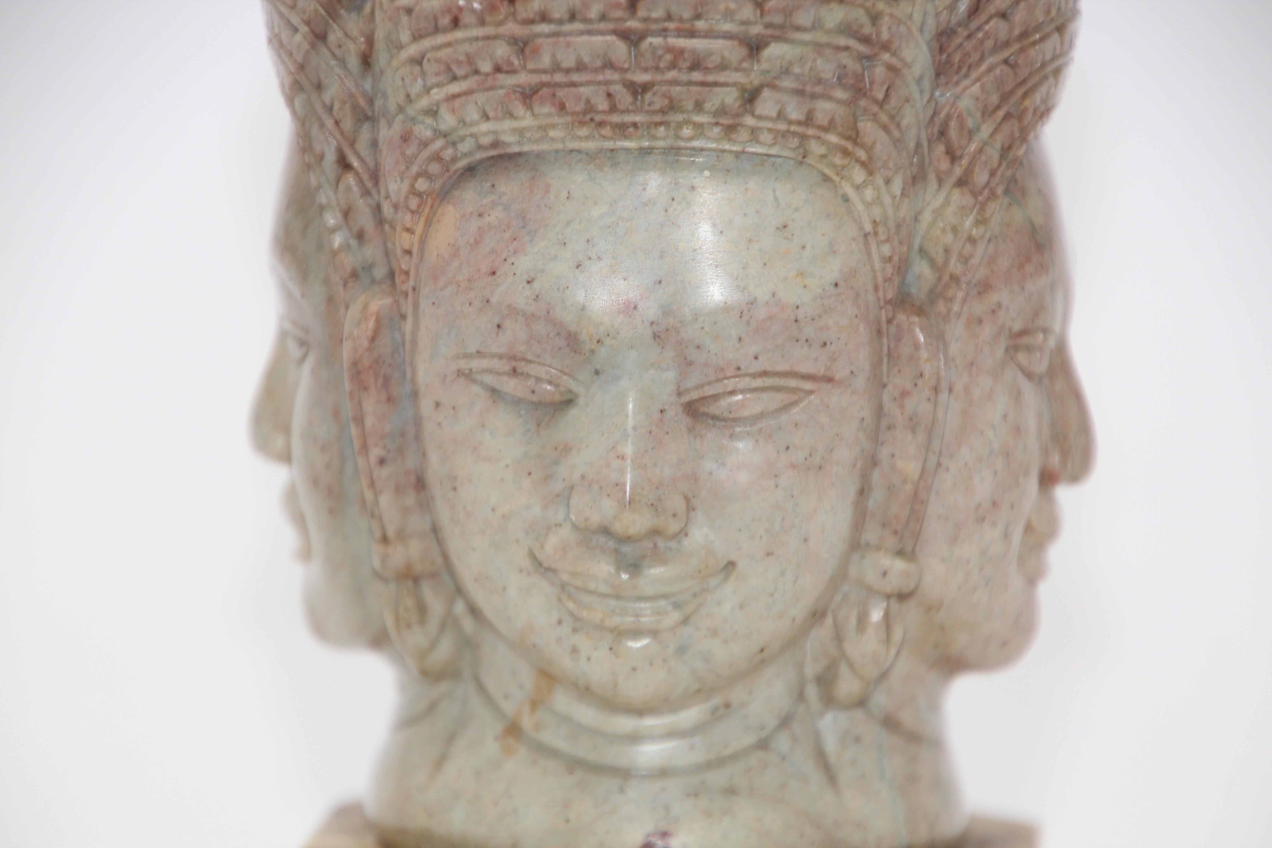 Soapstone Hand-Carved Bust of Brahma with Four Faces For Sale 4
