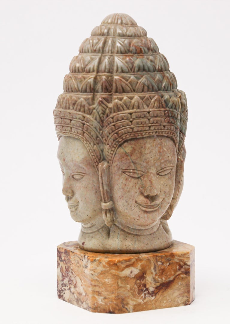 Soapstone HandCarved Bust of Brahma with Four Faces For Sale at 1stDibs