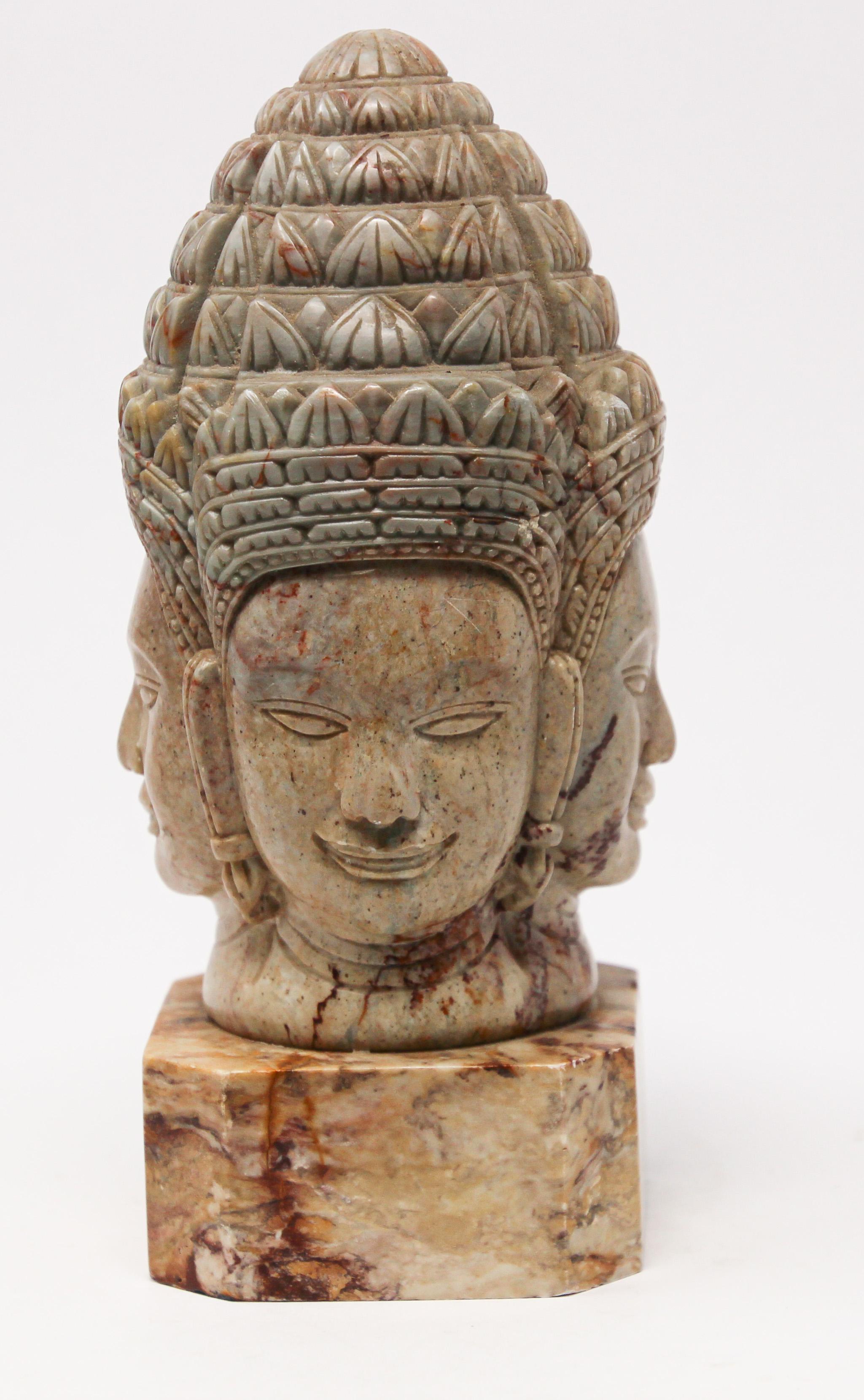 Soapstone Hand-Carved Bust of Brahma with Four Faces For Sale 10