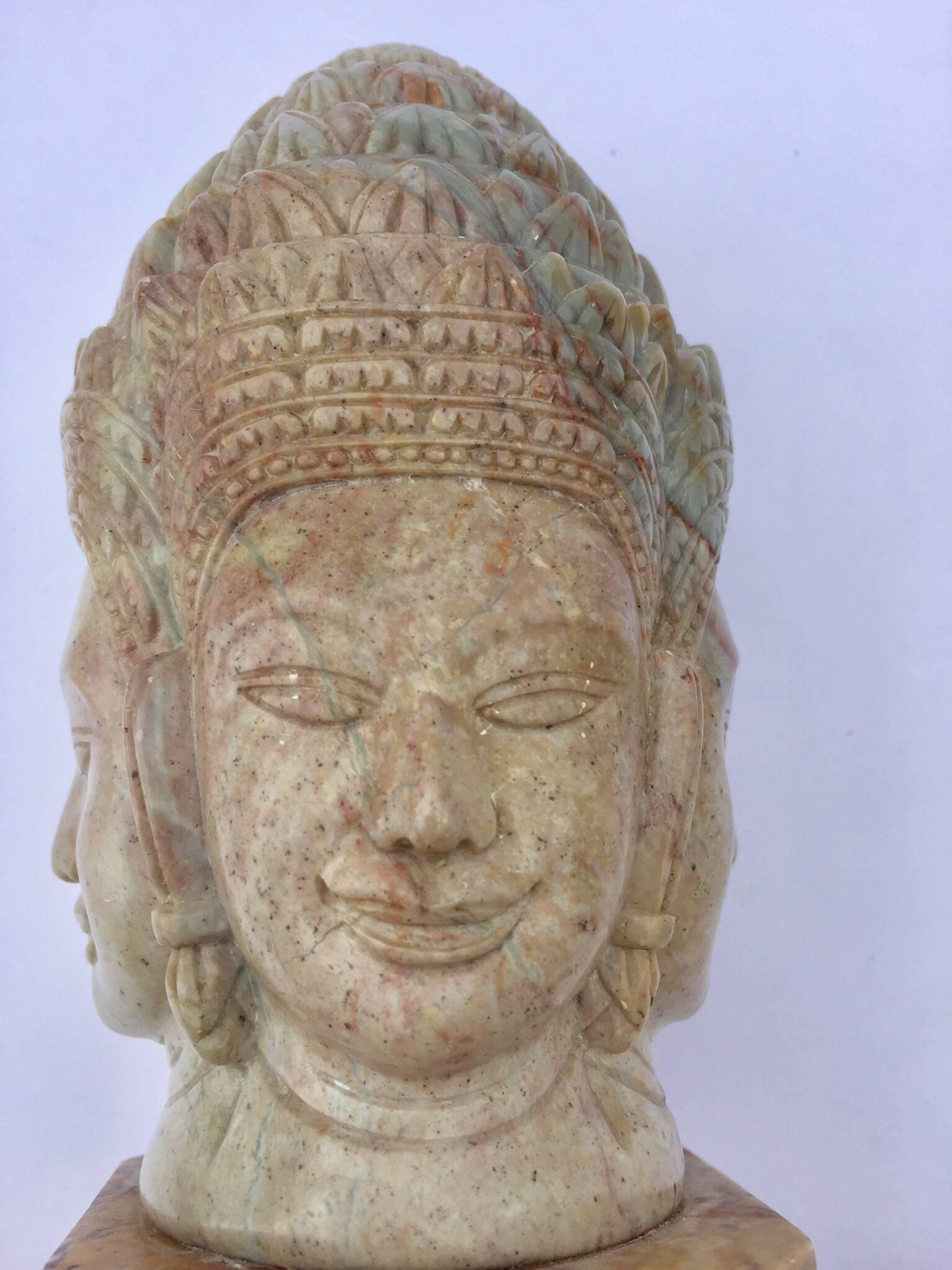 20th Century Soapstone Hand-Carved Bust of Brahma with Four Faces For Sale