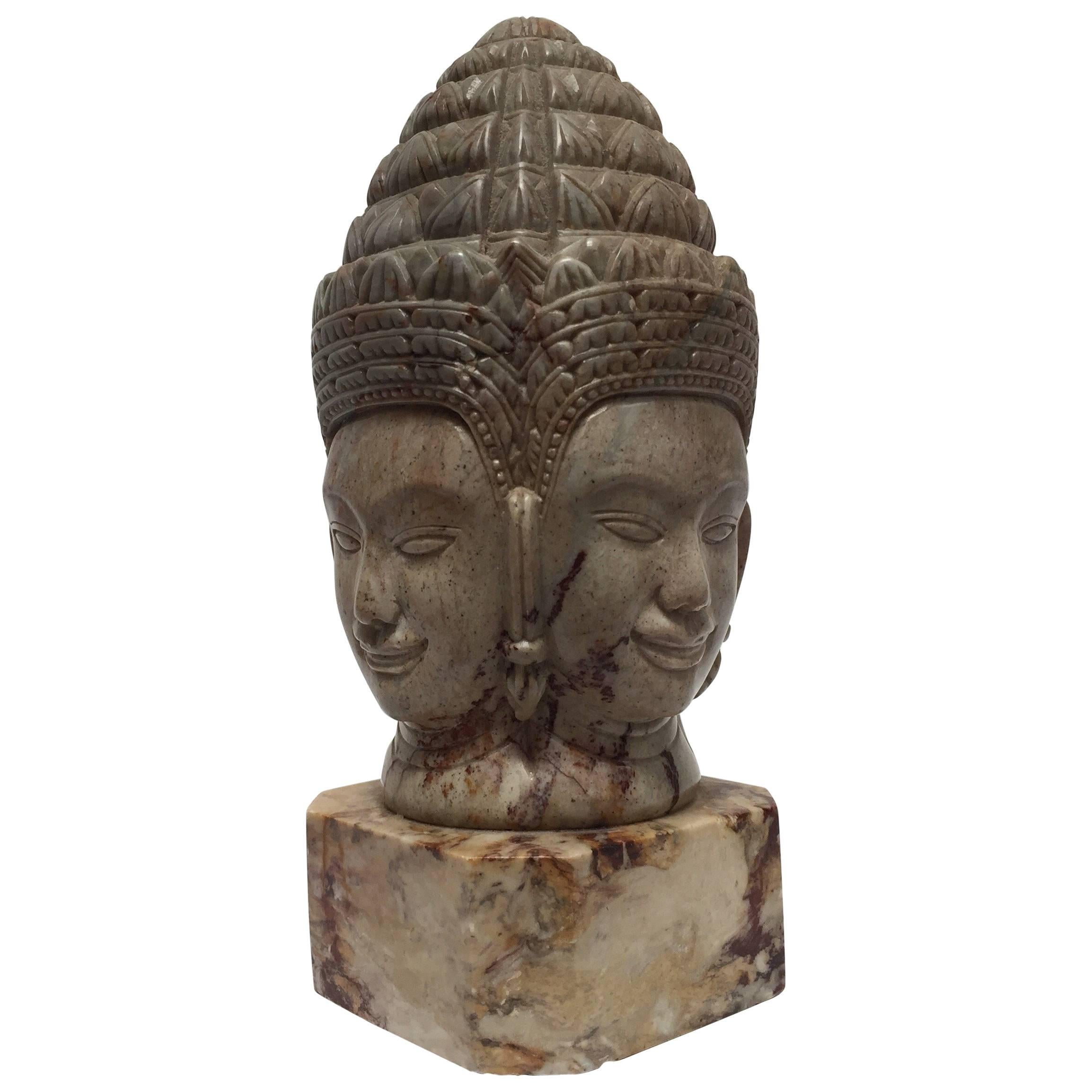 Soapstone Hand-Carved Bust of Brahma with Four Faces For Sale