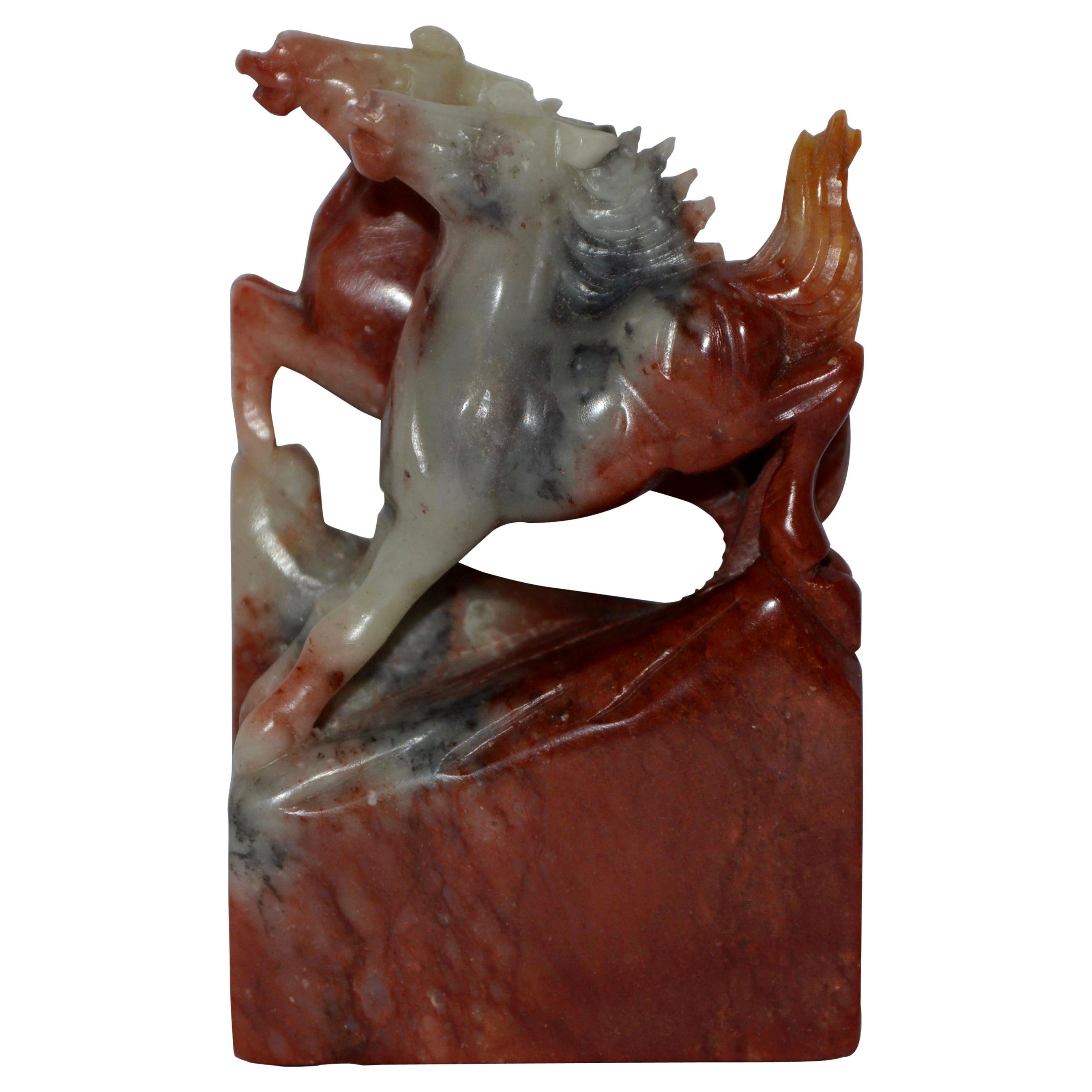 Soapstone Stamp Statue of Rearing Horses For Sale