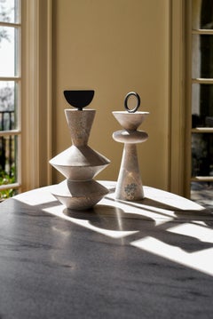 Soapstone Totem Sculptures with Decorative Steel Accent, Made in Brazil