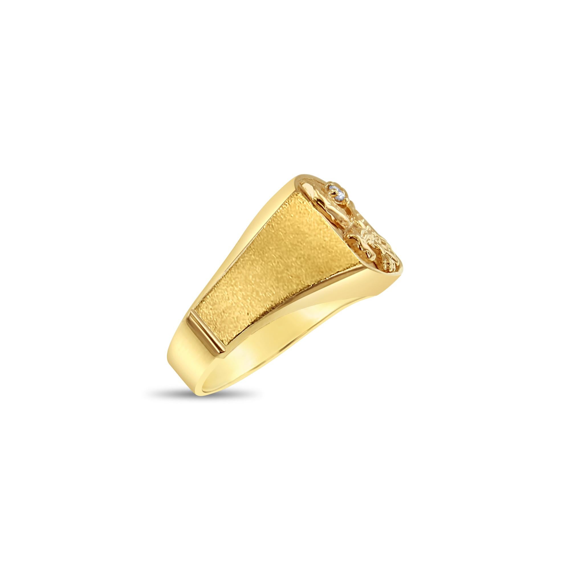 ♥ Product Summary ♥

Main Stone: Diamond
Approx. Carat Weight: .05cttw
Band Material: 14k Yellow Gold
Stone Cut: Round
Dimensions: 14mm x 13mm
Weight: 9 grams