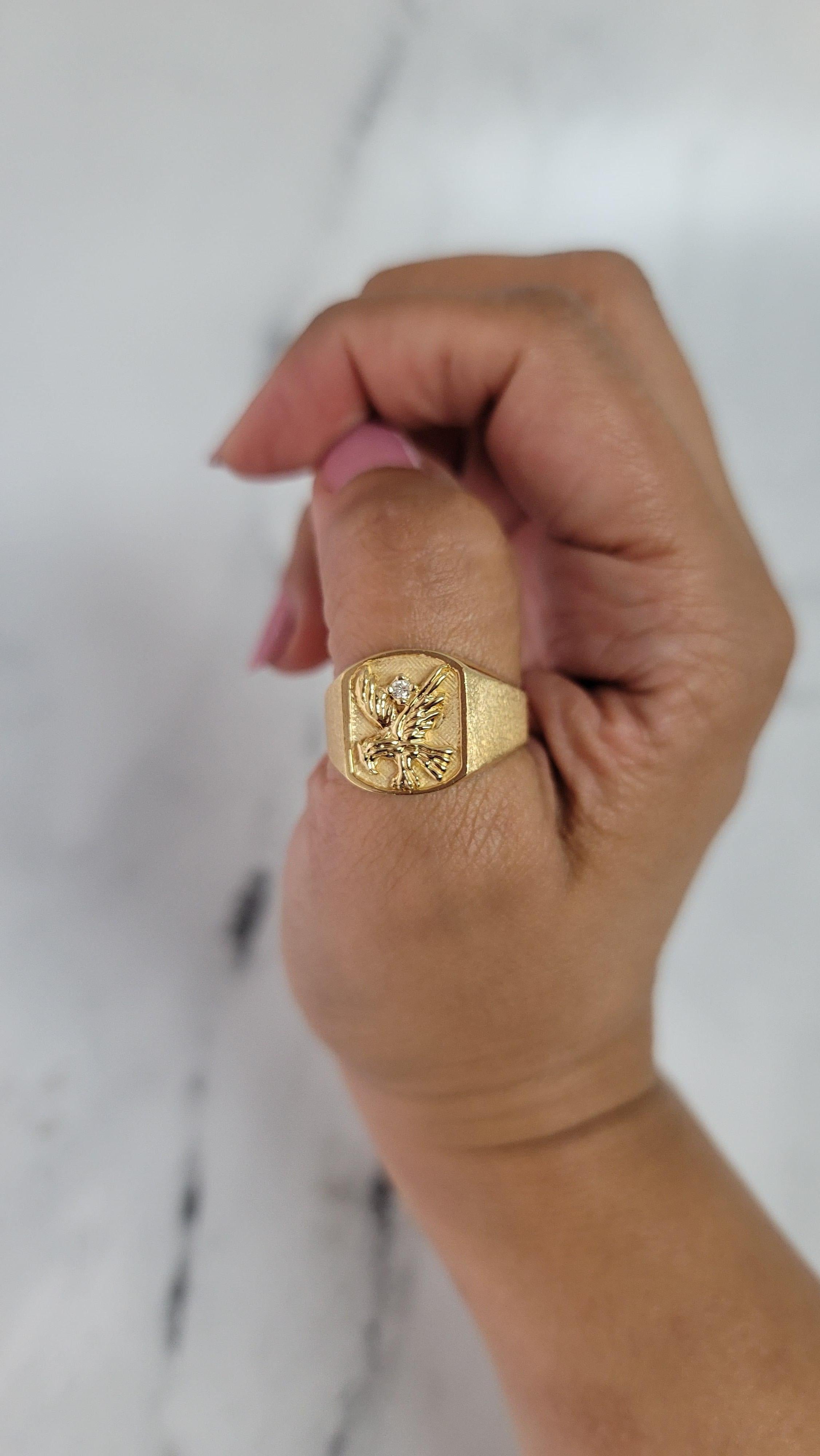 Round Cut Soaring Eagle with Diamond Center & Brushed Satin Finish on Side For Sale
