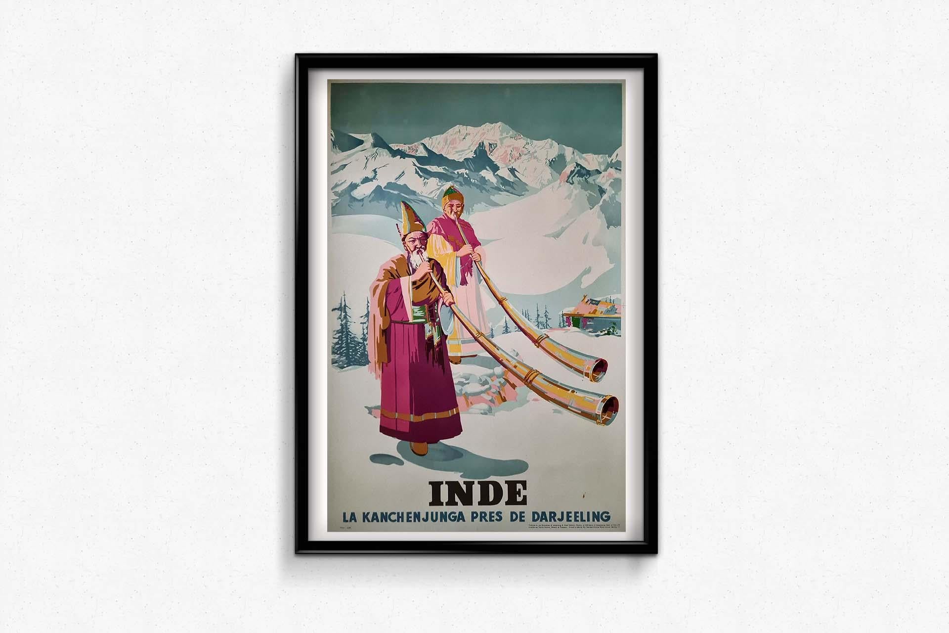 Sobha Singhs Originalplakat Inde - La Kanchenjunga près de Darjeeling von 1958 im Angebot 1