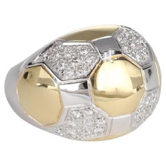 Soccer Ball Band Ring, White Diamonds 0.83 Carats, Yellow and White Gold