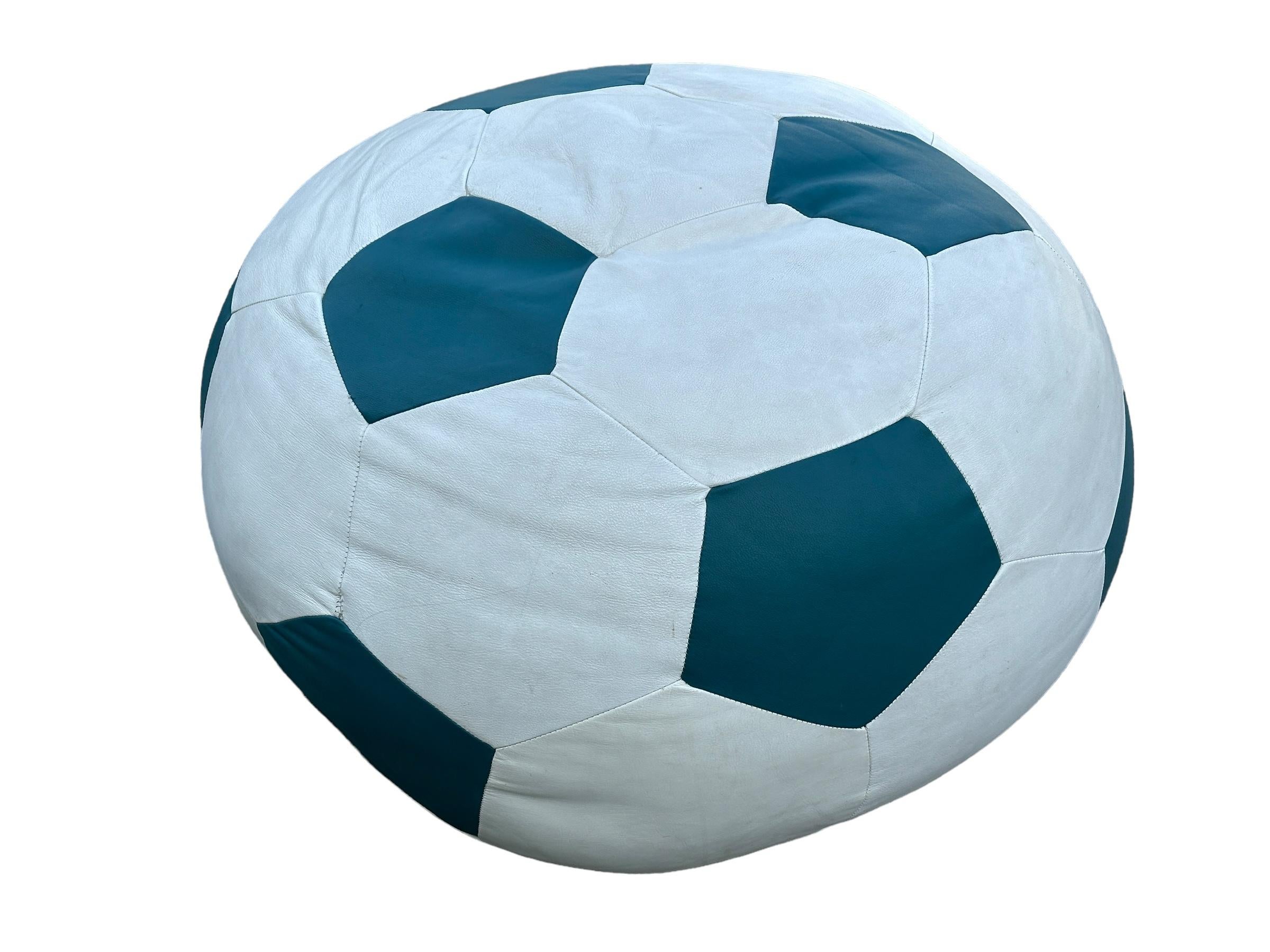 Soccer Ball Leather Bean Bag Chair & Lounger Poof Made of Genuine Leather, 1970s For Sale 1