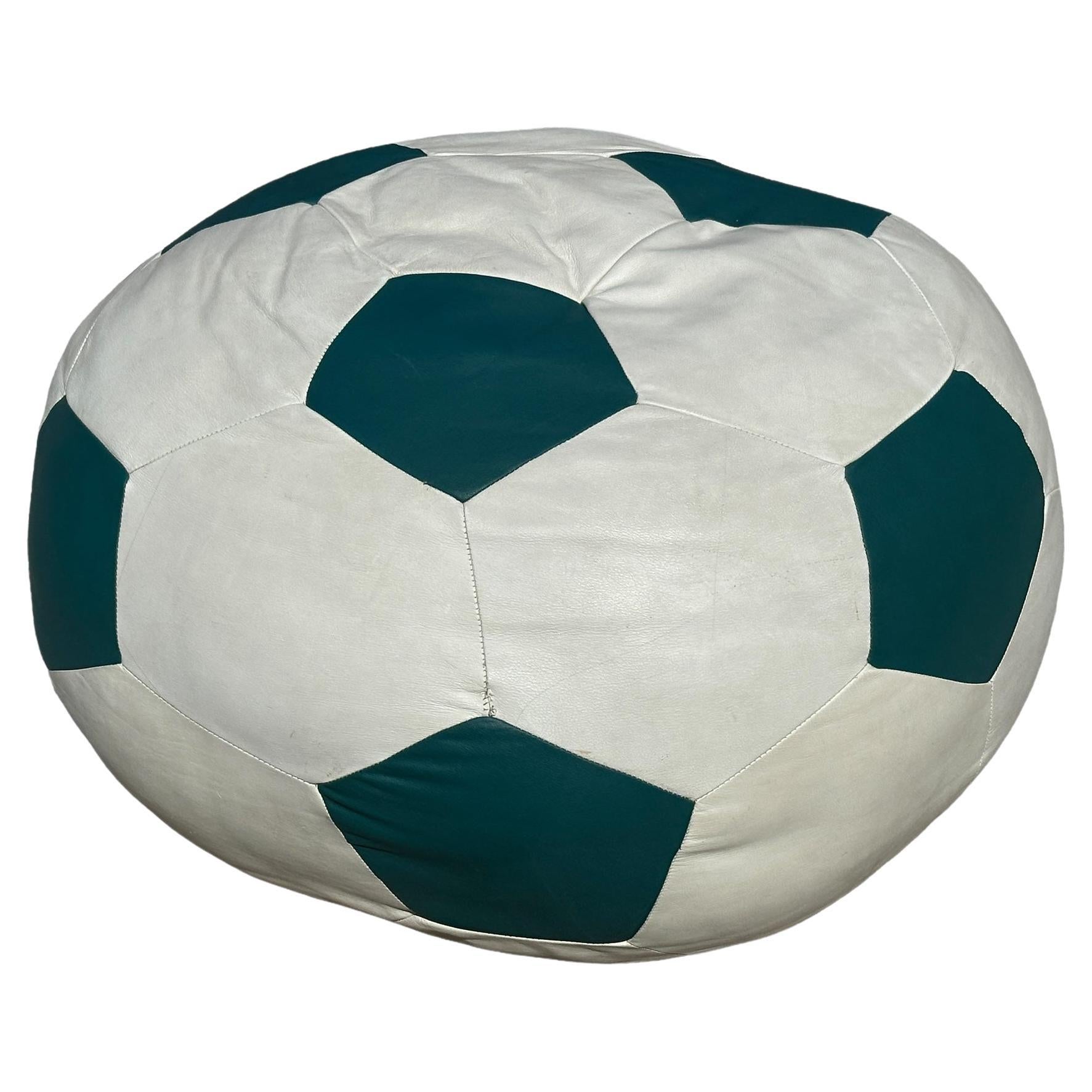 Soccer Ball Leather Bean Bag Chair & Lounger Poof Made of Genuine Leather, 1970s For Sale